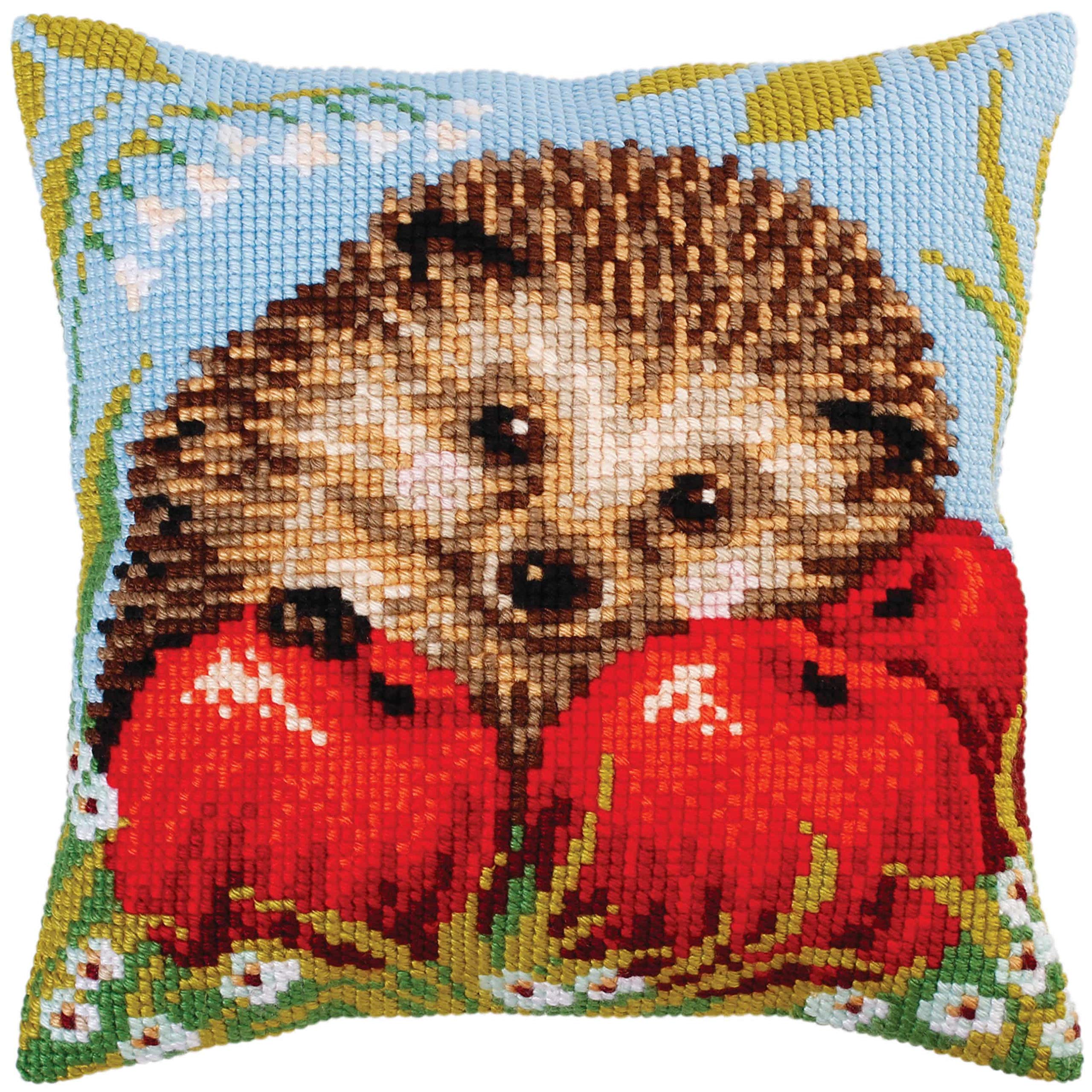 Collection d'Art Cross Stitch Kit: Cushion kit:Hedgehog with apples, Multi, 40 x 40cm