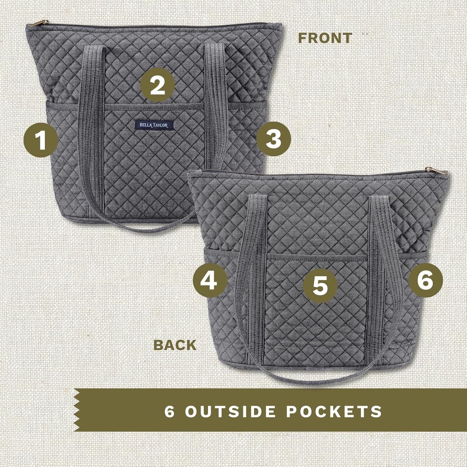Bella Taylor Stride Tote | Lightweight Quilted Fabric Handbags for Women - Image 6
