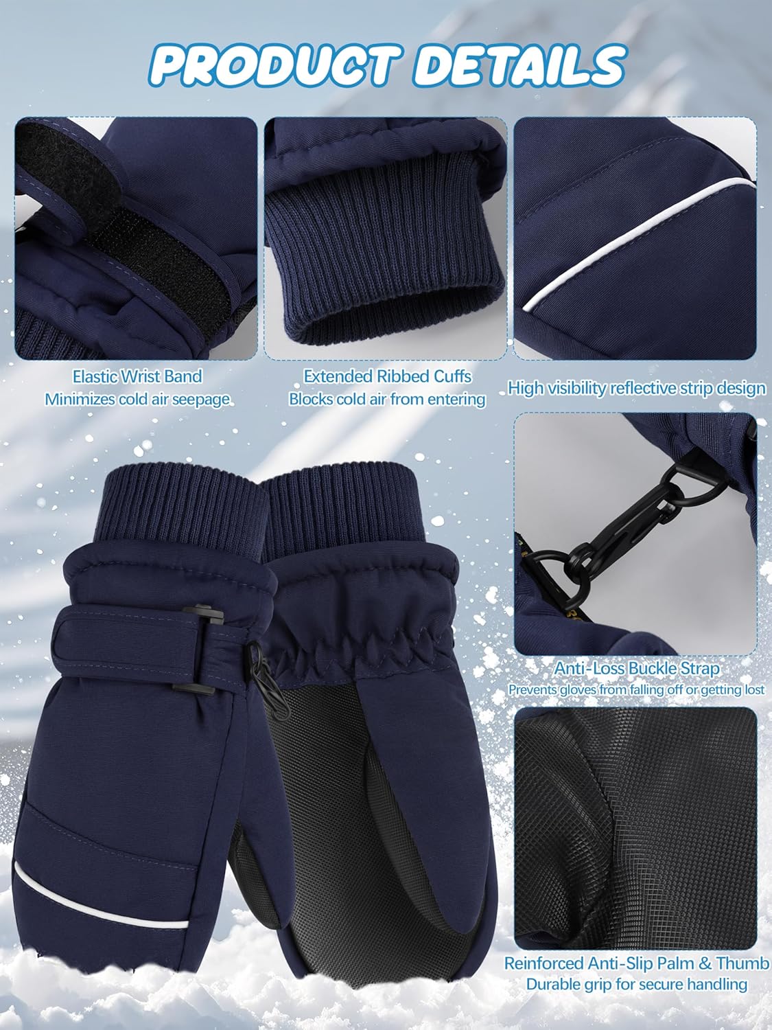 Toddler Mittens Kids Snow Ski Mitten Baby Fleece Warm Waterproof Windproof Gloves for Boys Girls - Image 3