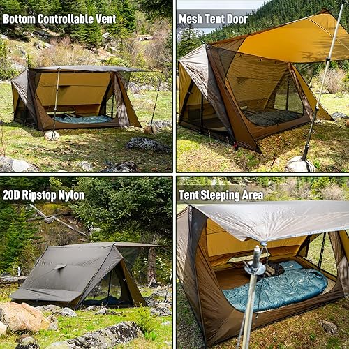 Miniatura 6 de POMOLY Tienda caliente para acampar con 4 postes Tienda de campaña de senderismo para mochileros, STOVEHUT Refugio ultraligero para 1-2 personas