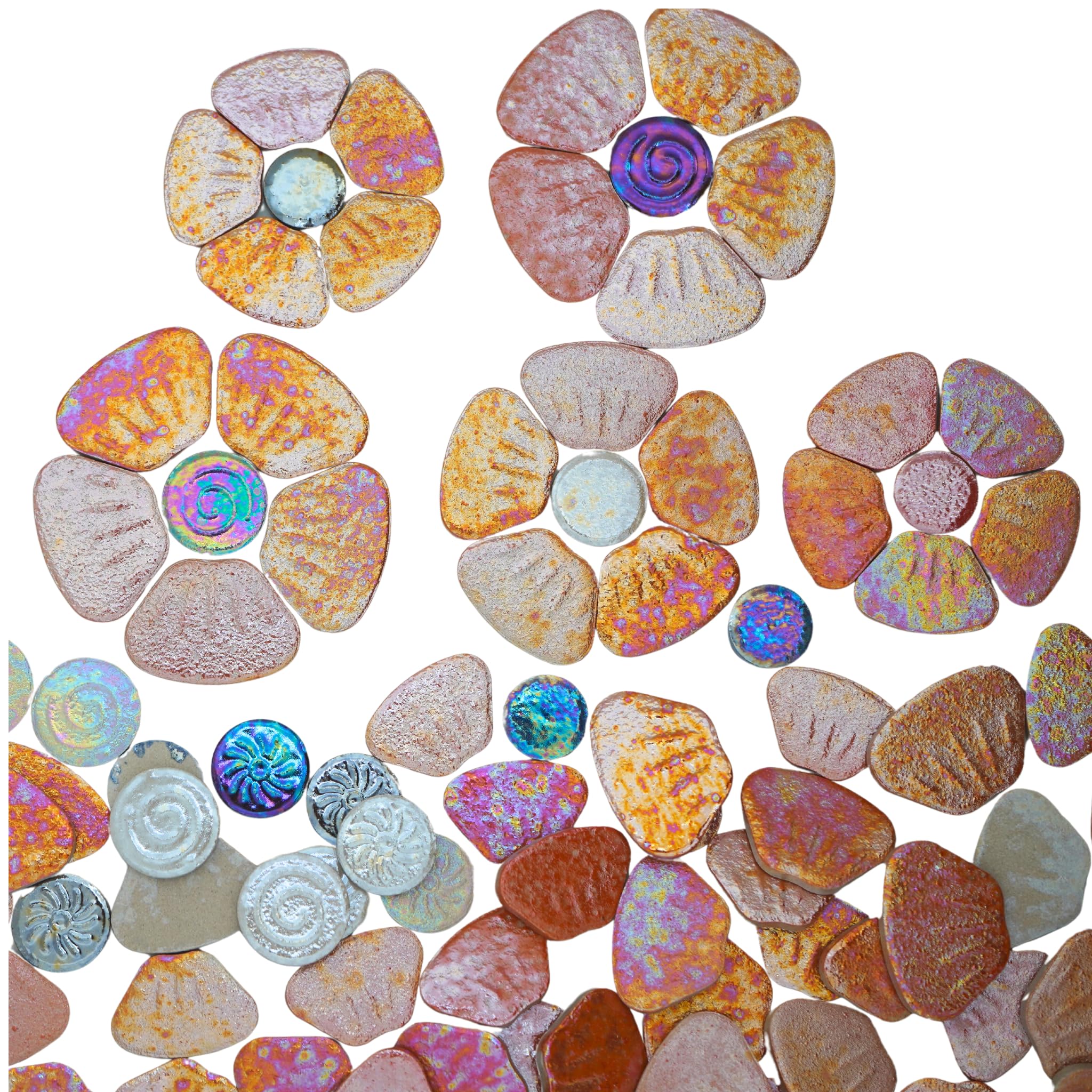 1.1 lbs Yuvori Iridescent Ceramic Petal & Leaf Mosaic Tiles, Orange Petals