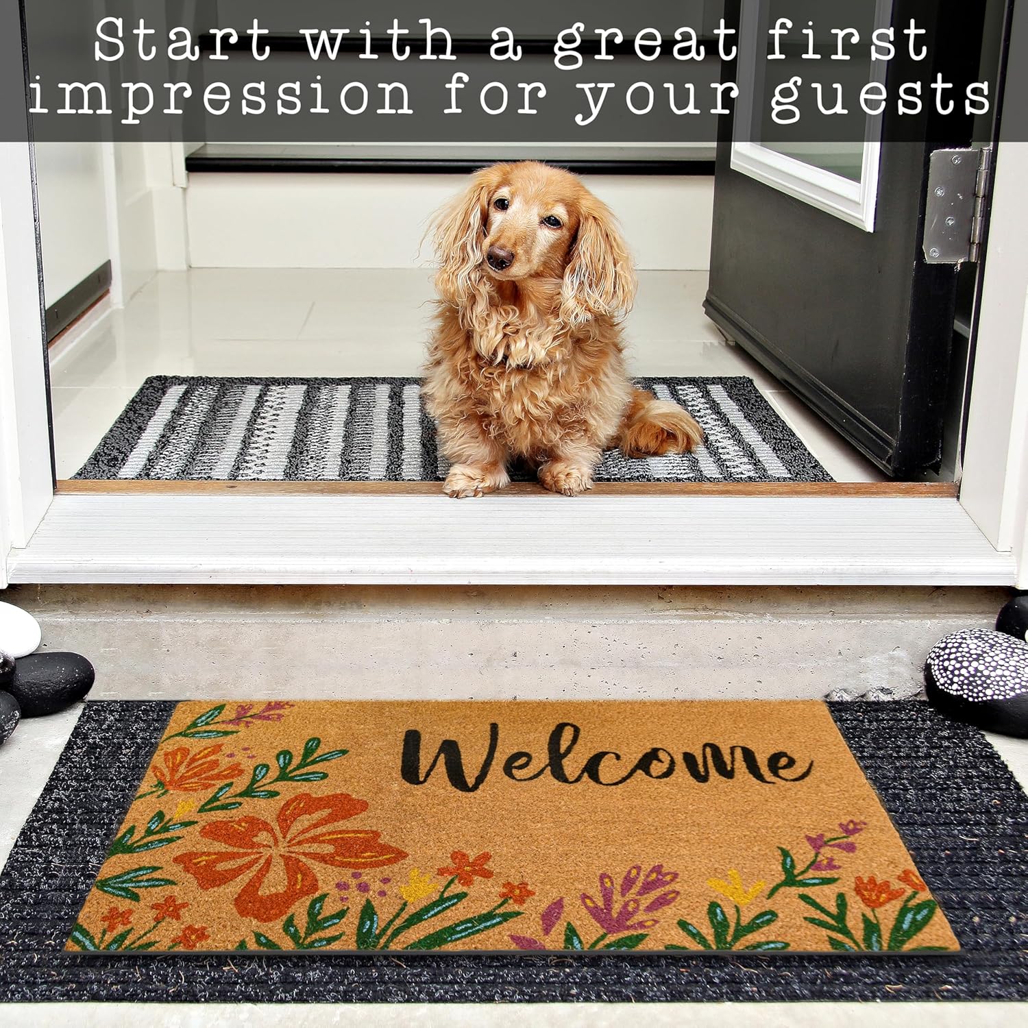MAINEVENT Flower Door Mat 30x17 Inch, Spring Doormat for Front Door, Summer Door Mat for Covered Outdoor Areas, w/Non-Slip PVC Backing