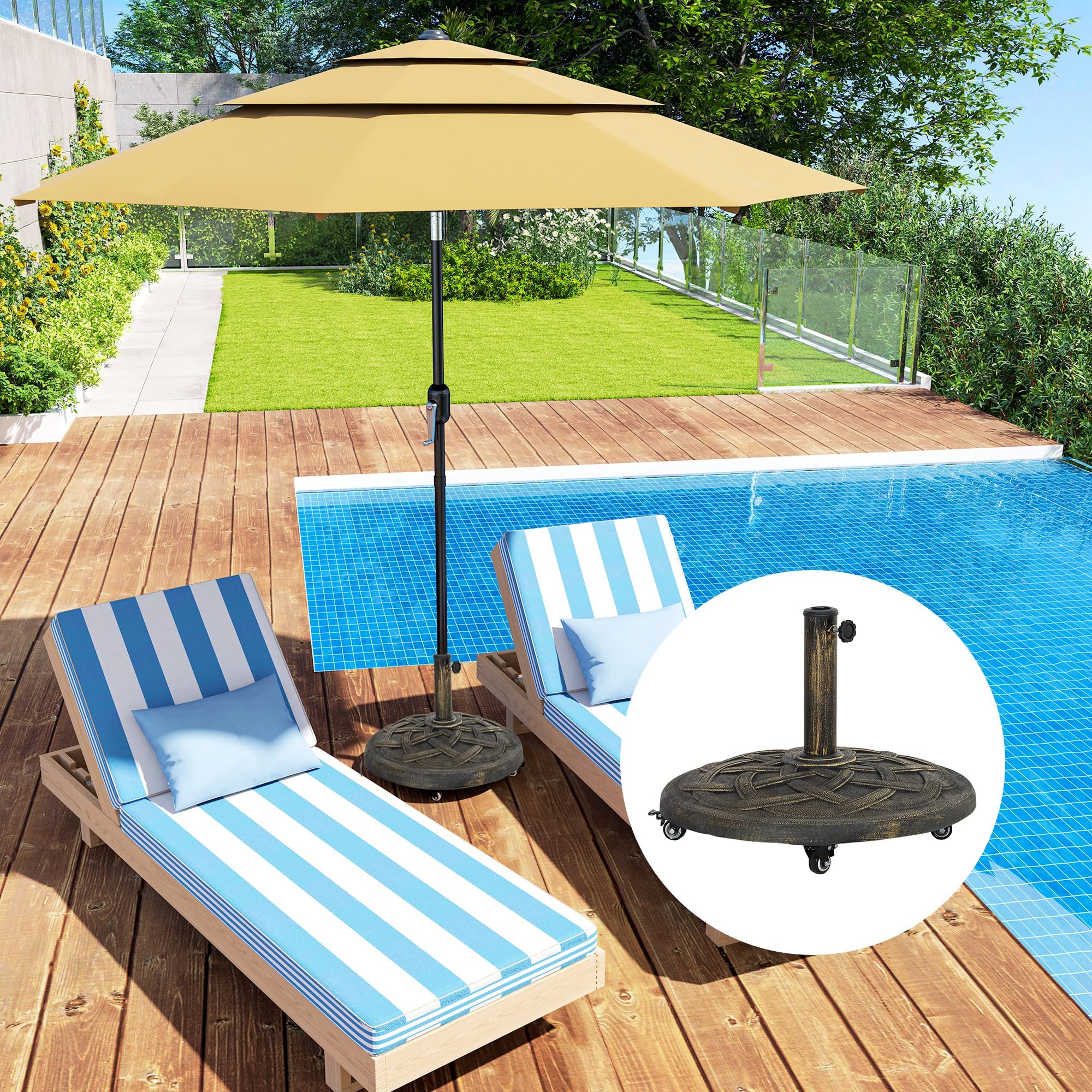 Outsunny Stojak na parasol przeciwsłoneczny z betonu, stojak na parasole z rolką, okrągły uchwyt na parasol, stojak na parasol przeciwsłoneczny o średnicy rury 34/38/48 mm, na balkon, taras, do