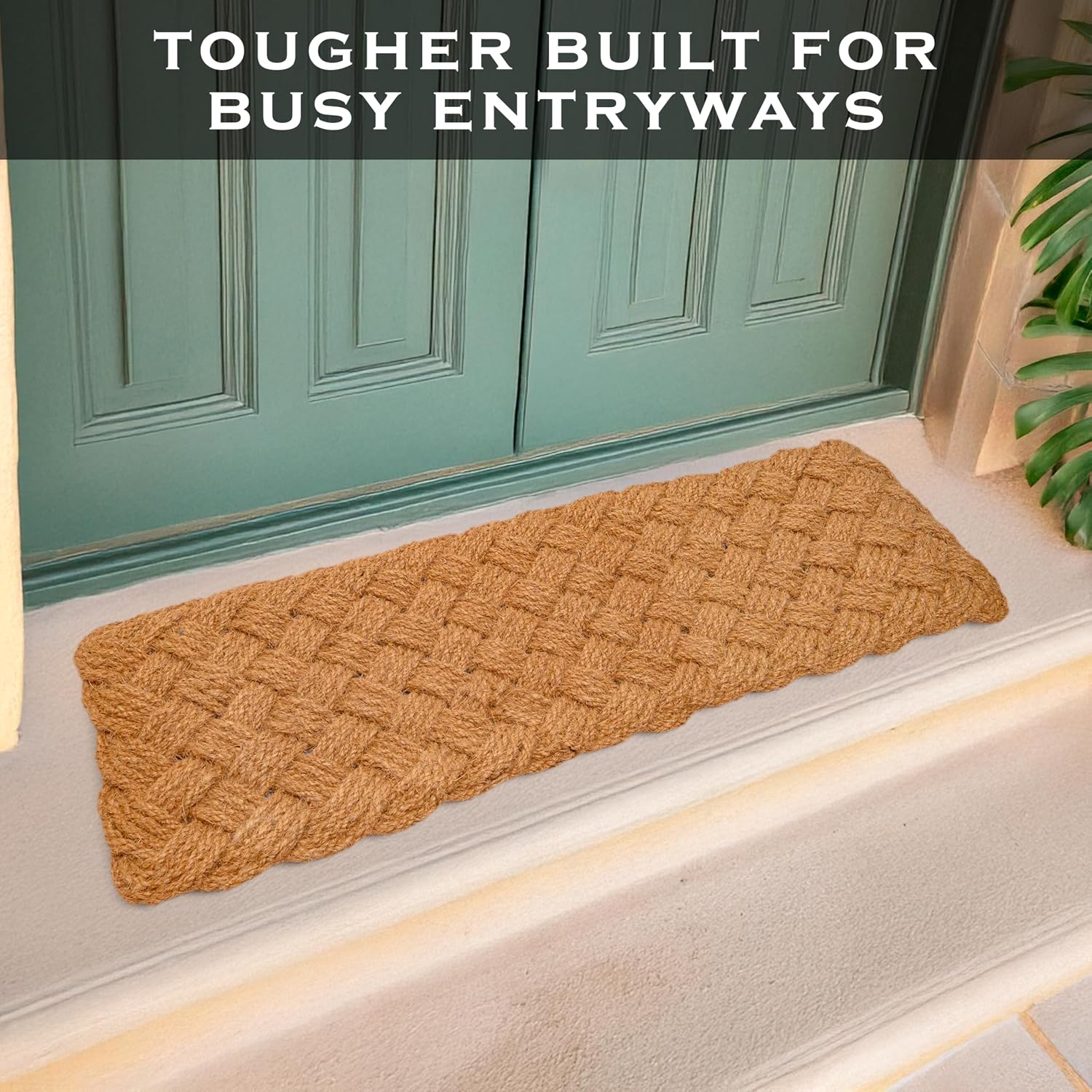 MAINEVENT Rope Doormat 50x15 Inch, Large Rope Door Mat Woven Doormat, Long Braided Door Mat, Braided, Nautical Outdoor Sailors Knot Rug for Indoor and Covered Outdoor