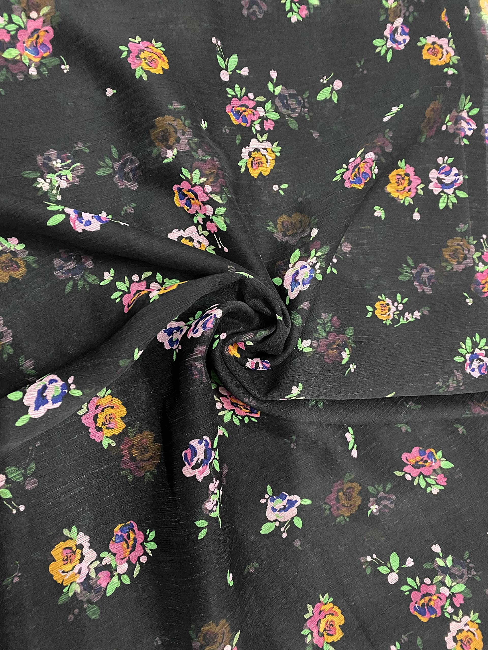 New Chiffon Sheer Fabric Plain Crepe Polyester Woven Dress Wedding Arch Material 60 inch 44''-112cm (Black Small Flower, 5 Meter)