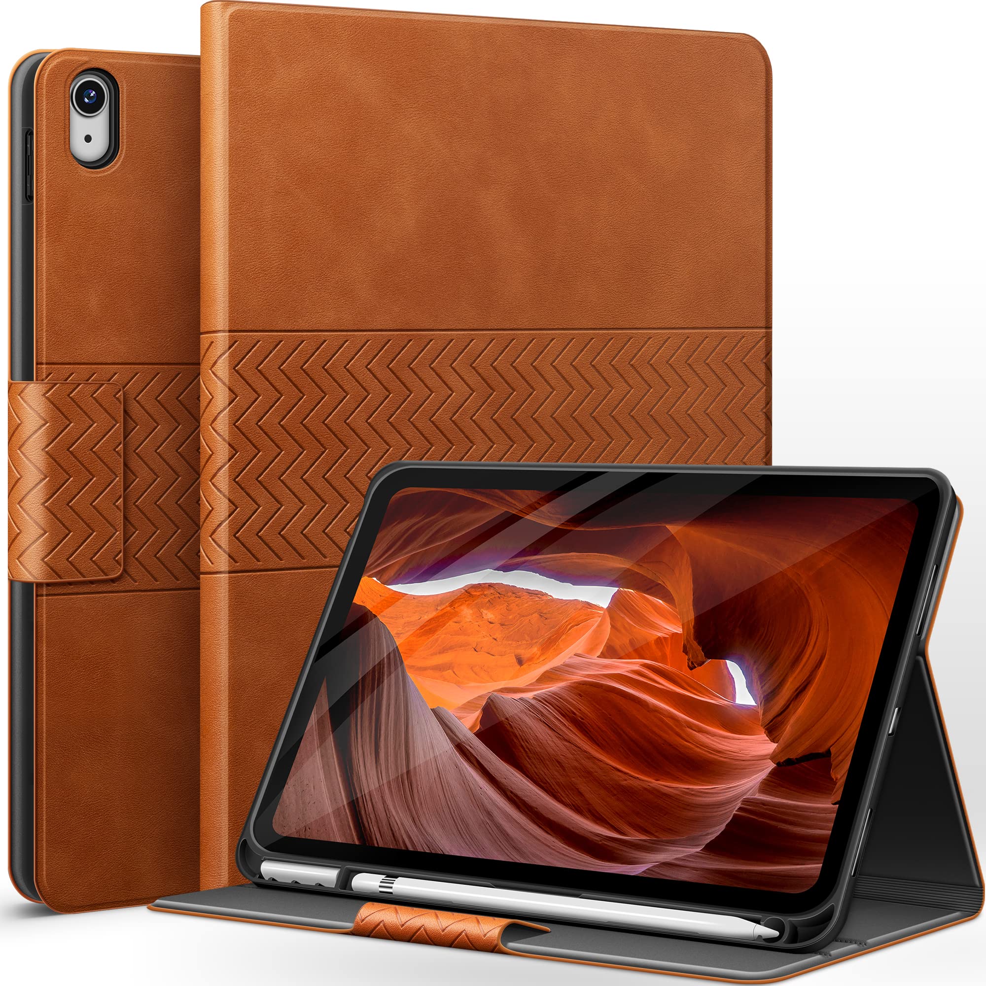 auaua Case for iPad 10th Generation 2022, 10.9 inch Case with Pencil Holder, Auto /Wake, Adjustable Stand, PU Leather (Brown)