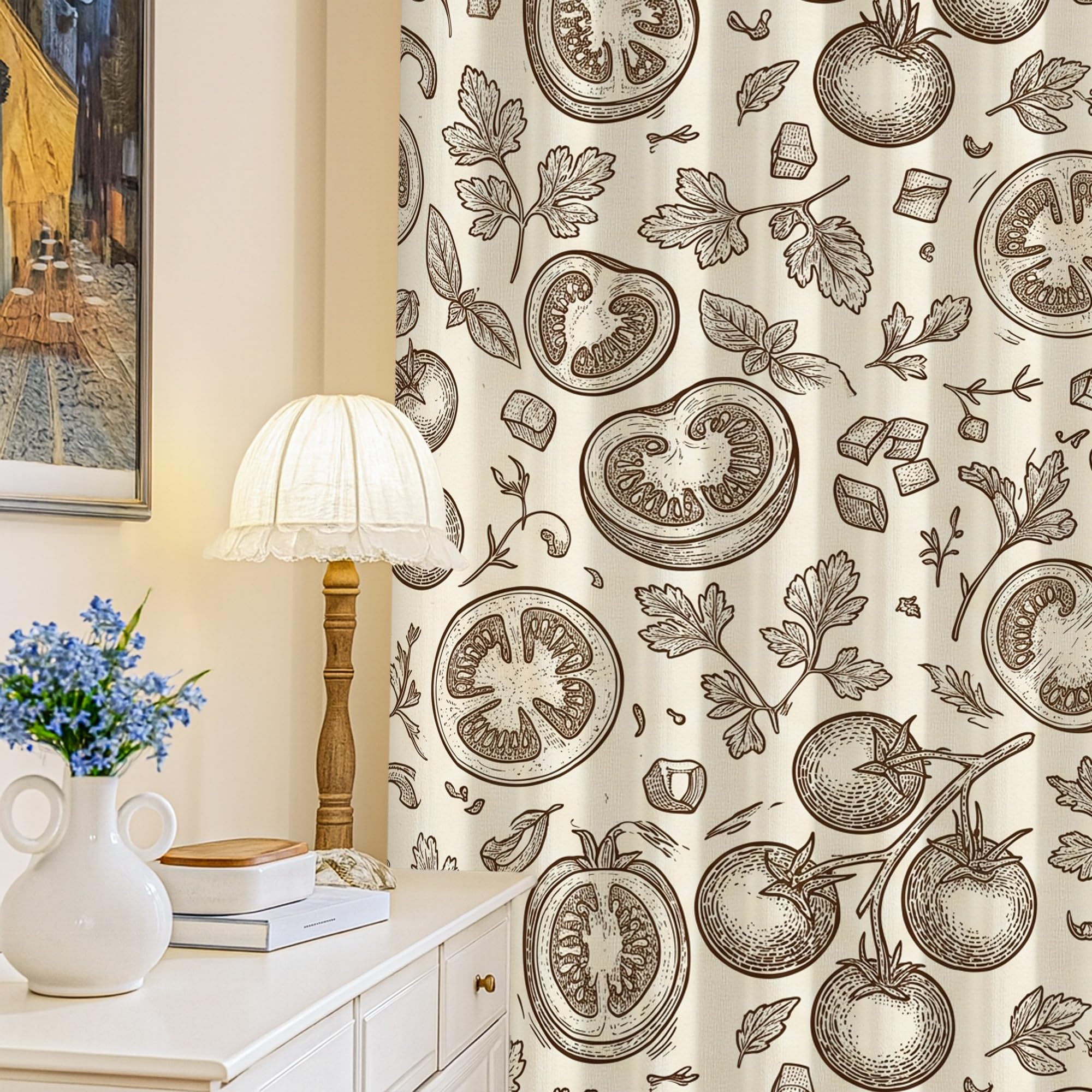 Cortinas opacas con diseño de tomates, estilo rústico de hojas de otoño, sin arrugas, para decoración de ventana de oficina, 52 x 84 pulgadas