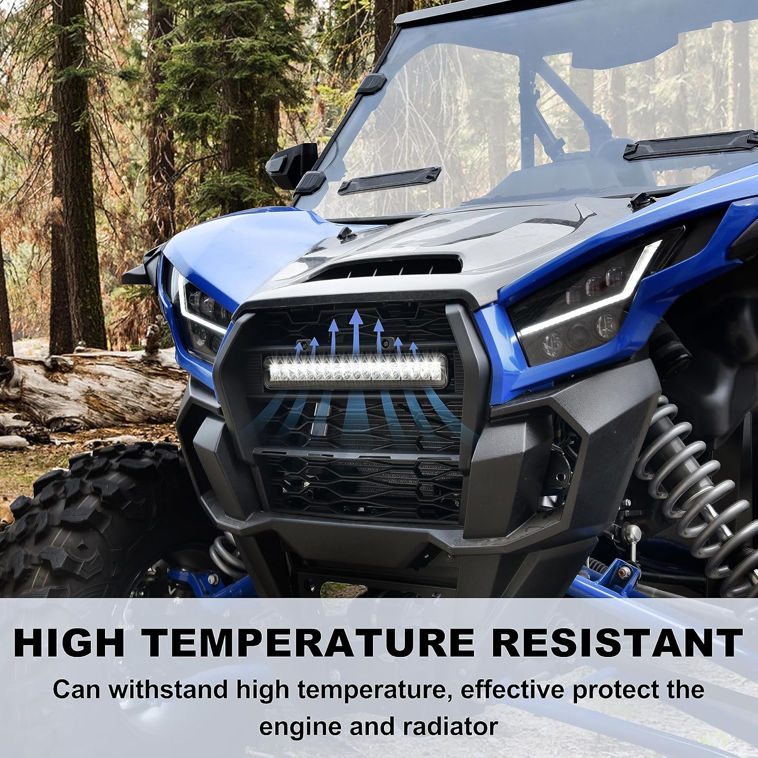 Front Mesh Grille with LED Light for Kawasaki Teryx KRX KRX4 1000 2020-2025 Accessories, Waterproof Front Bumper Mesh with Adjustable LED Spot Lights Bar (1PC)