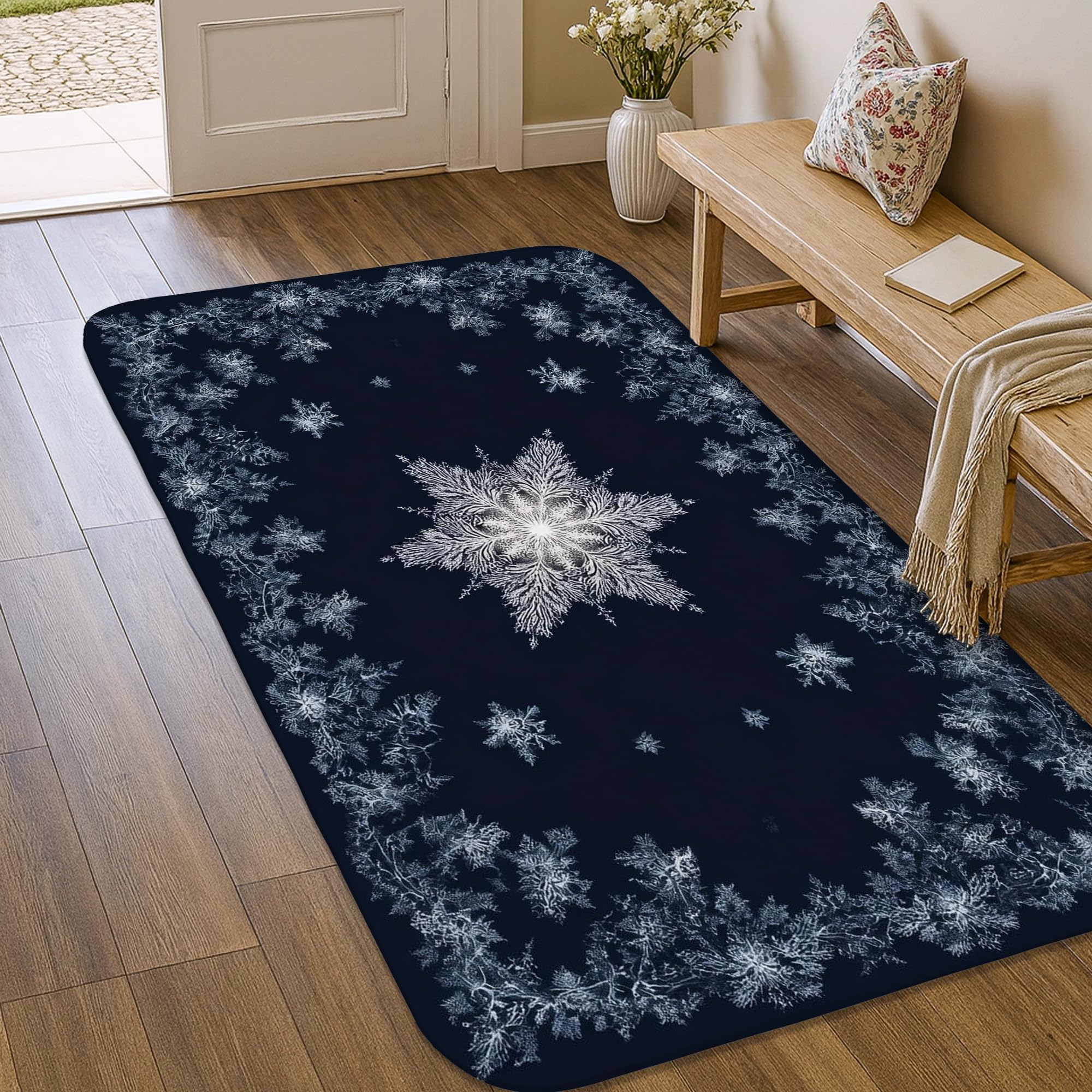 Tapis flocon de neige résistant taches éponge douce entrée et cuisine