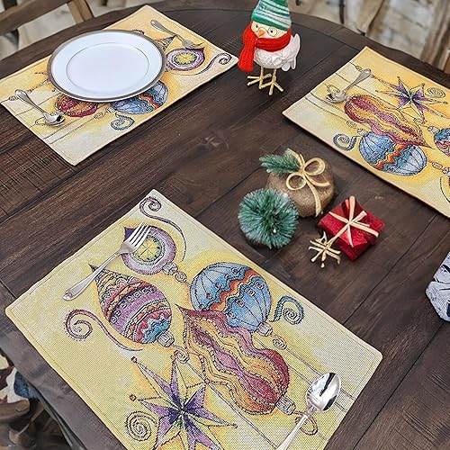 Miniatura 3 de DaDa Bedding - Juego de 4 manteles individuales de algodón y lino para mesa de comedor, 13 x 19 pulgadas