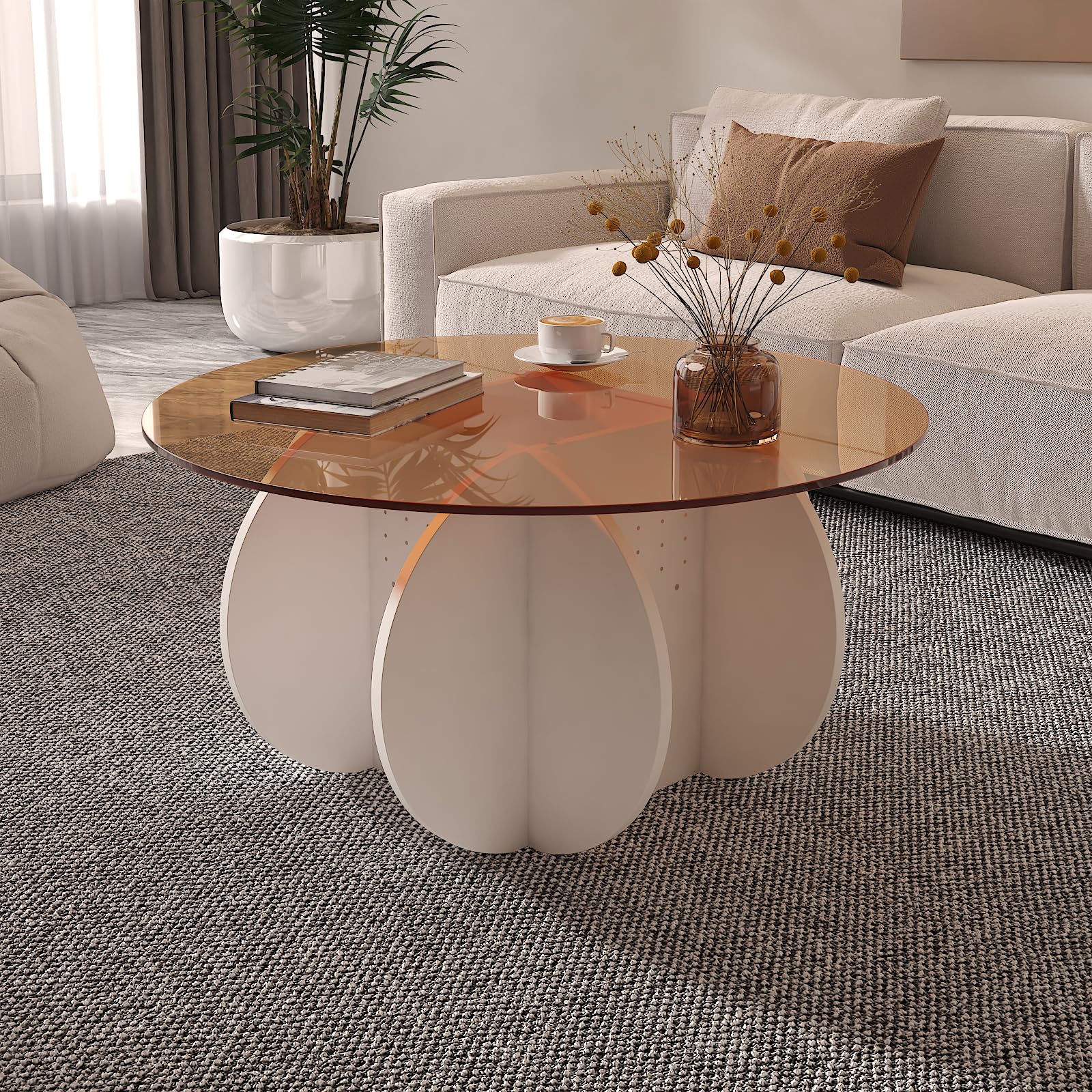 Amazon.com: HedoAjim Round Coffee Table with Glass Top,Center Table ...