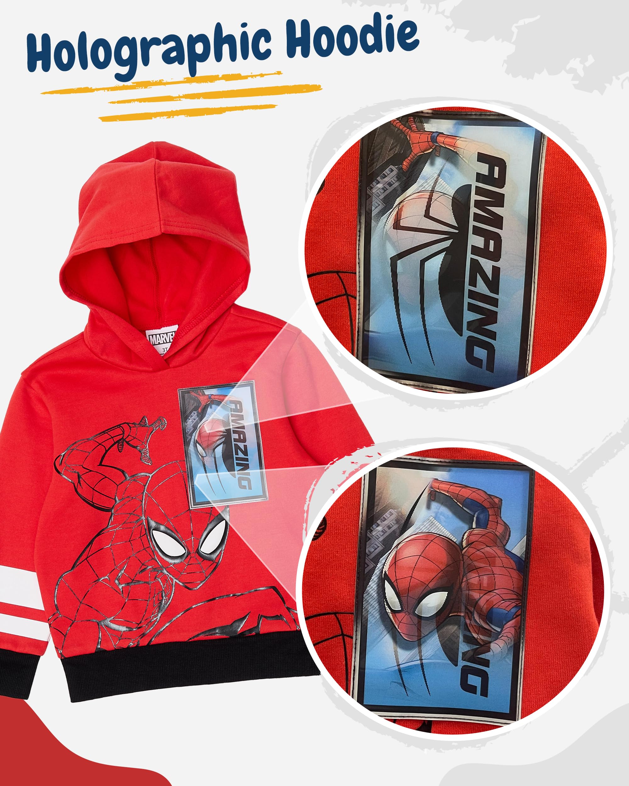 Marvel Spider-Man Boys’ Lenticular Hoodie and Jogger Pants Set, 2-Piece Fleece Outfit (Red, 2T)