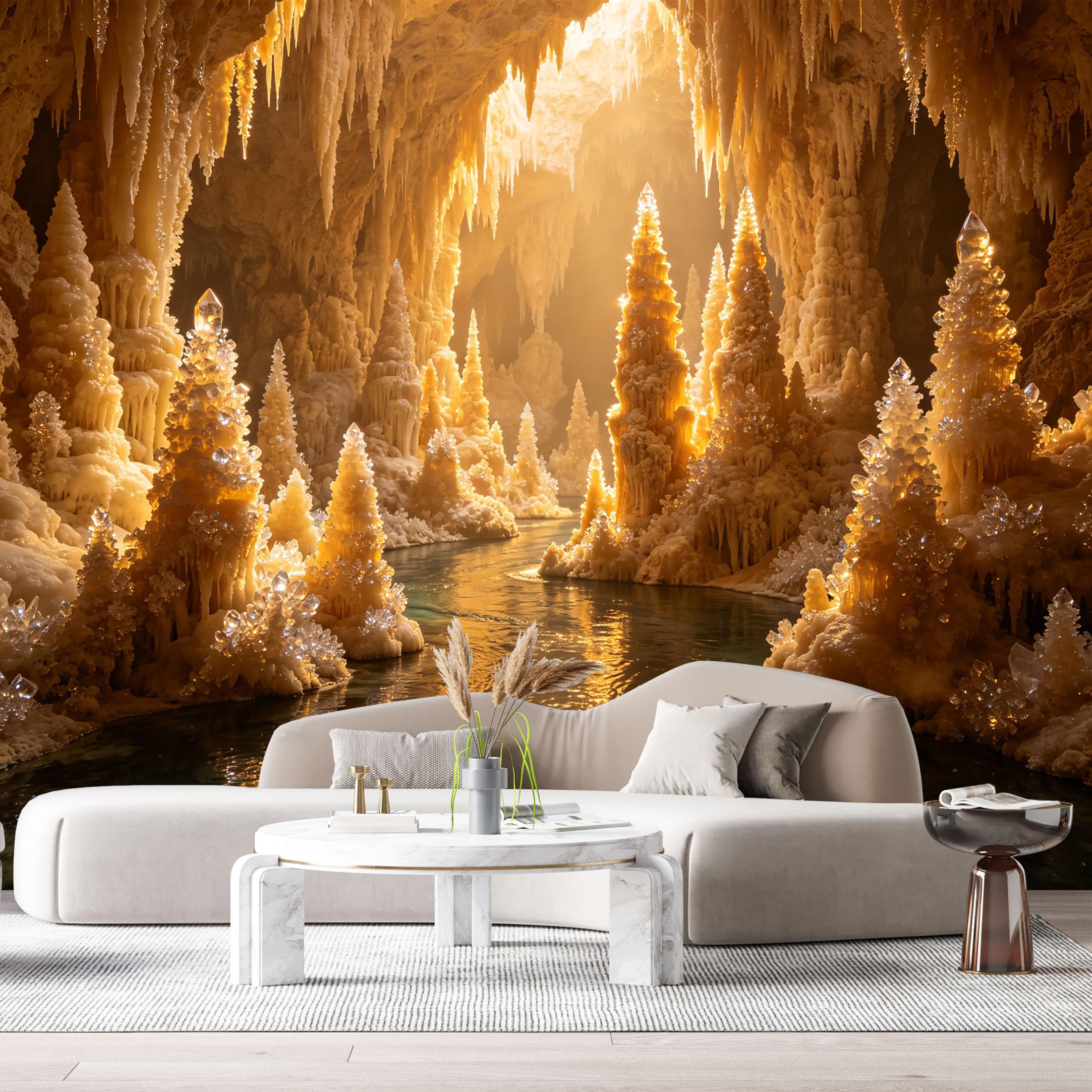 Custom Size Wall Murals Crystal Cave River Landscape 3D Trompe l’oeil Natural Wonder SelfAdhesive Wall Fabric Removable Large Wallpaper for Photo Living Room