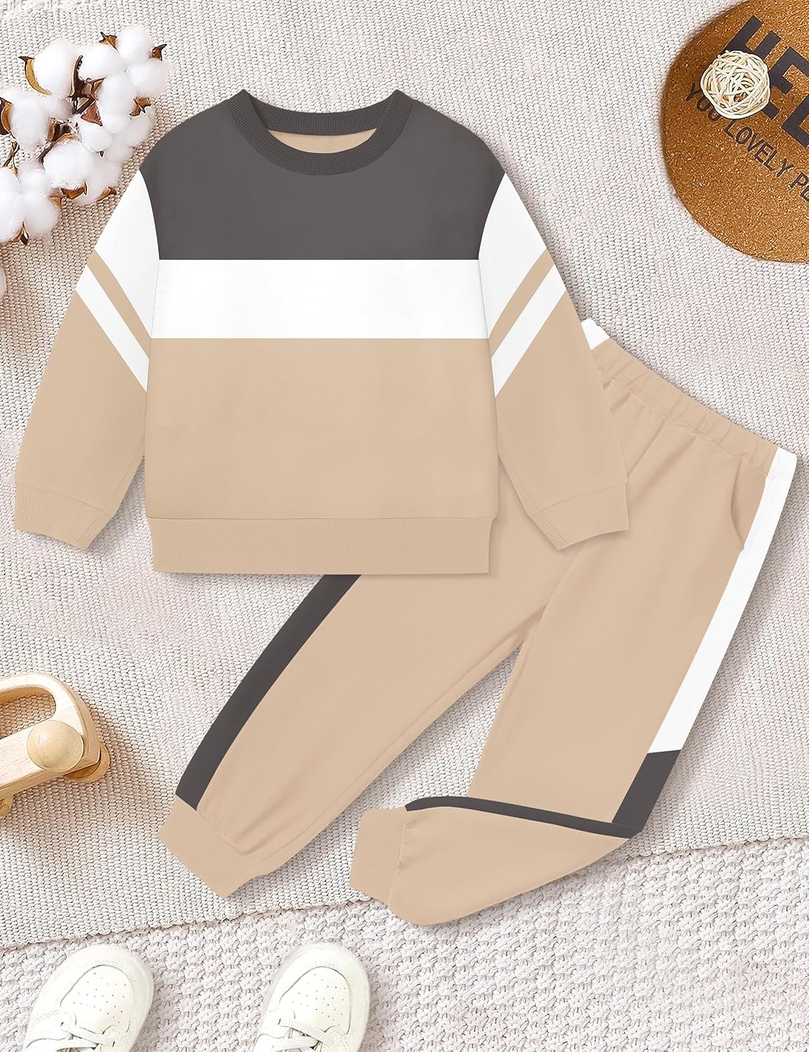 NECIOUS Toddler Baby Boy Clothes Fall Winter Color Block Crewneck Sweatshirt Tops and Pants 2 Piece Outfits 1-5T - Image 4