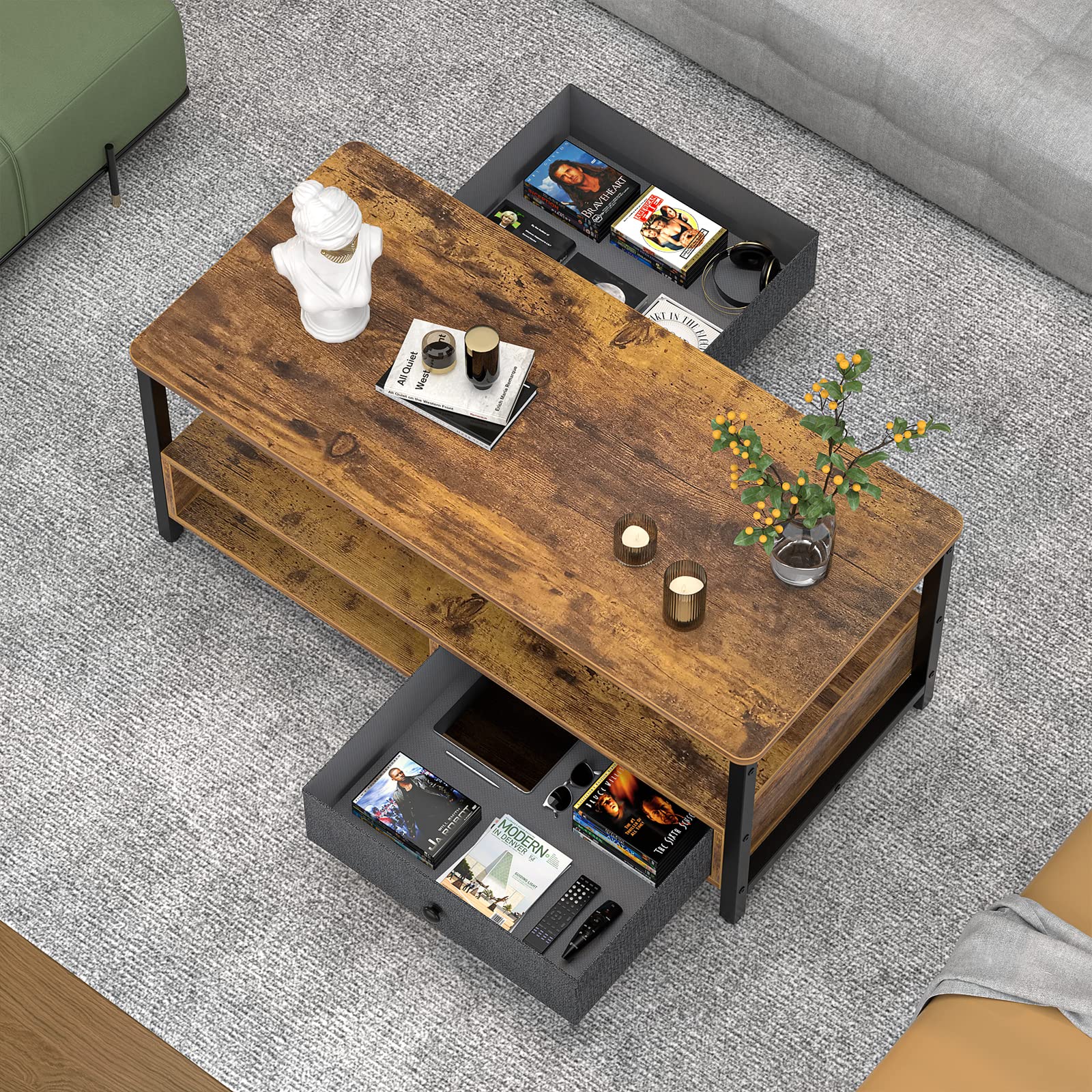 Coffee Table with Storage Drawers for Living Room, Easy Assemble