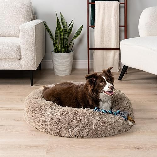 Vista 56 de PetAmi Cama calmante para perros pequeños y medianos, lavable con forma de dona redonda, cojín de felpa de piel sintética esponjosa, antideslizante