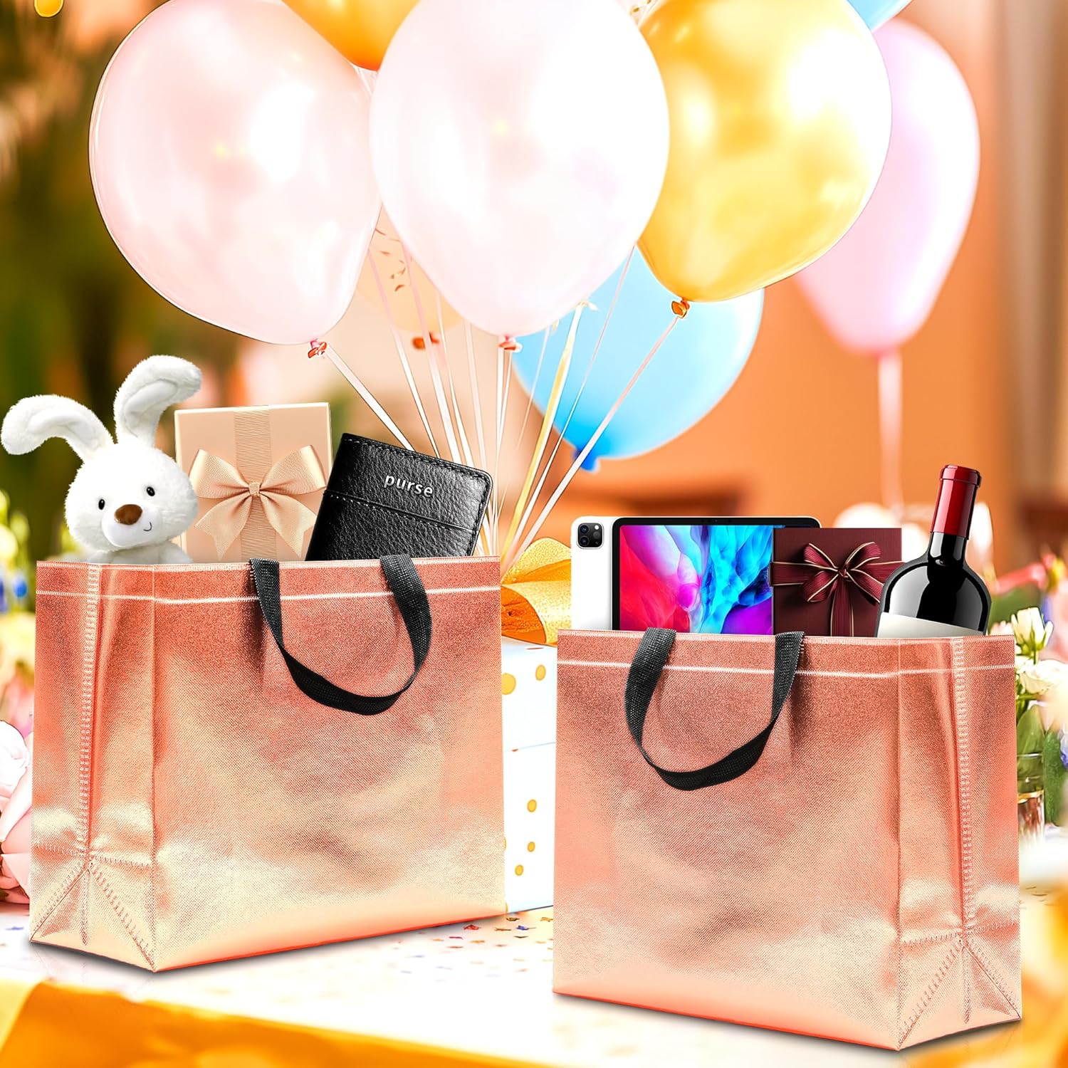 KeerxunBag 12Pcs Reusable Gift Bags(Includes Tissue Paper) Gift bag with handle Birthdays Parties Holidays Weddings Medium 13x5x11in Rose Gold Bags - Image 5