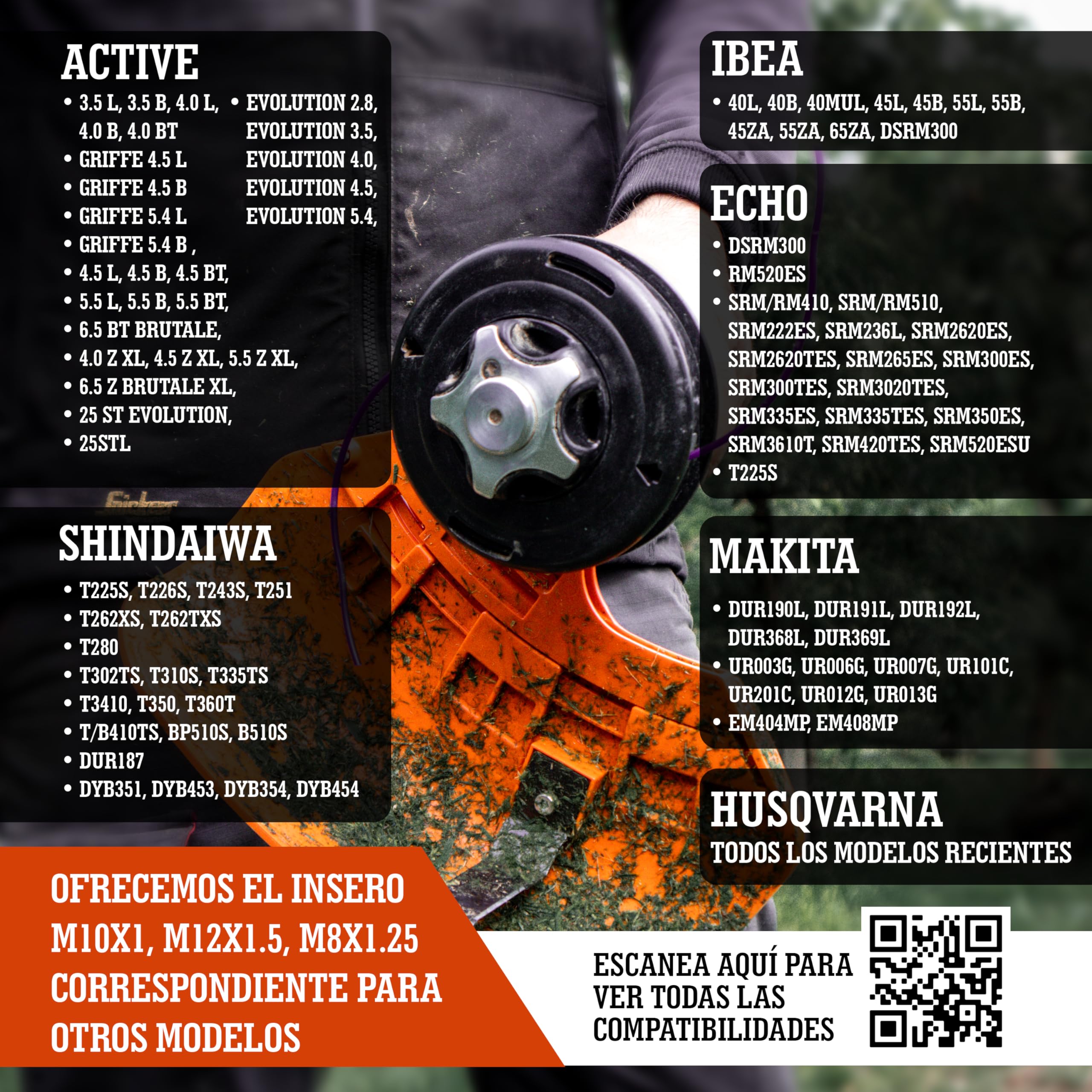 LERAVA® Cabezal desbrozadora Universal - M10x1,25 - Tap & Go - Cabezal desbrozador con pomo de Acero Robusto - Innovador Carrete ergonómico - Compatible con Diferentes Marcas - 100% Made in Italy