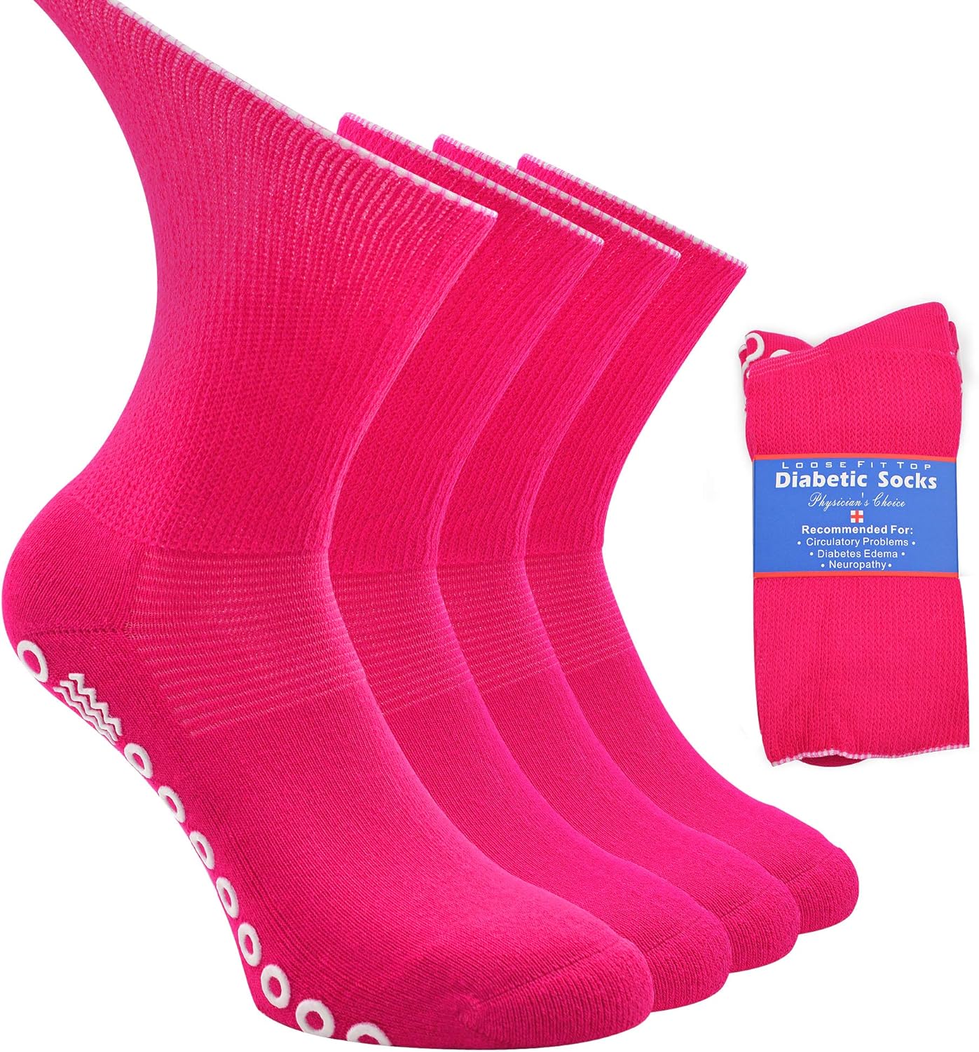 Non-Skid Diabetic Socks for Men Women with Grips, Socks Daze Non-Binding Crew Circulation Half Cushioned Non Slip Socks : Health & Household