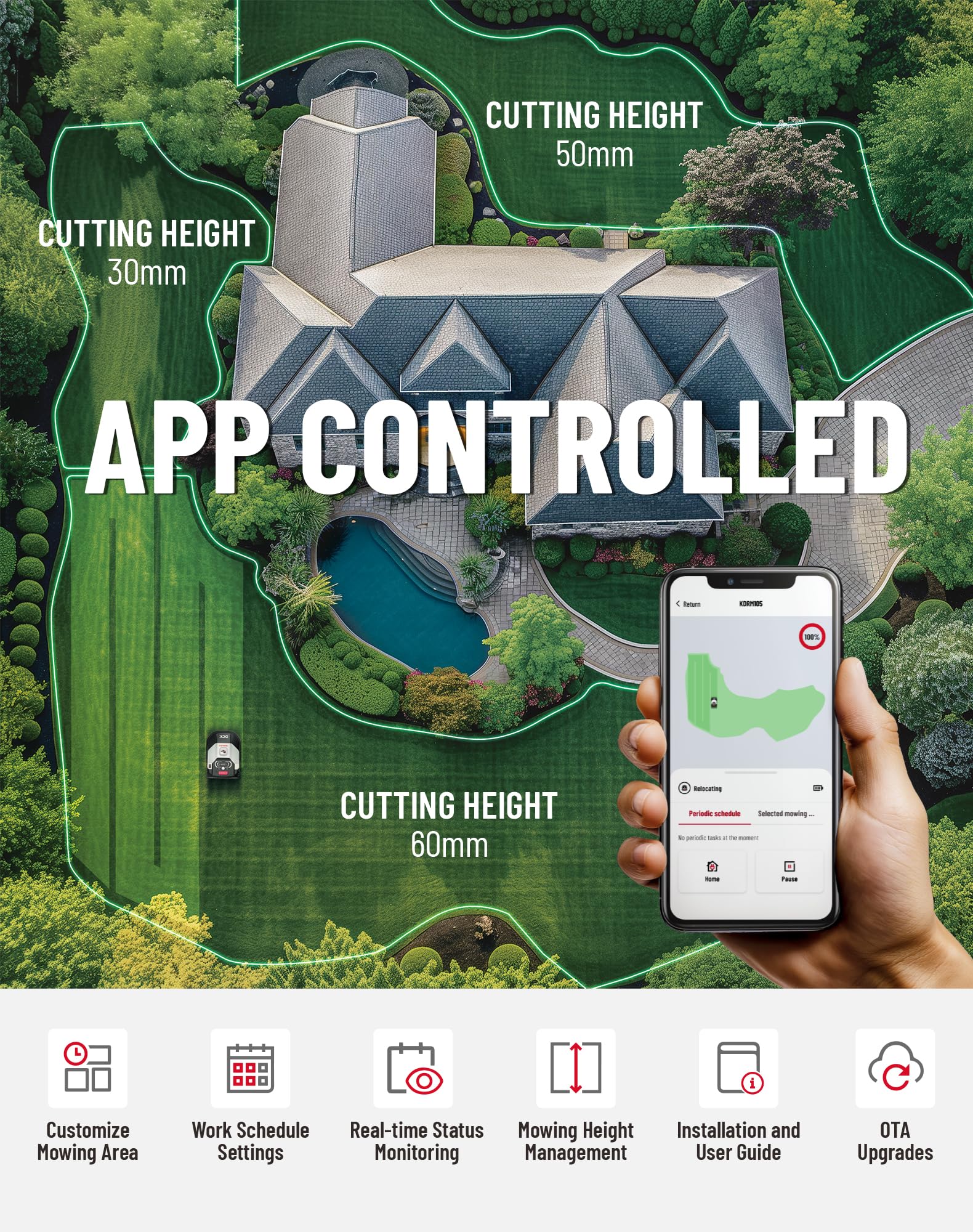 DCK Robot Tondeuse 1000㎡ avec Contrôle App — vue 3