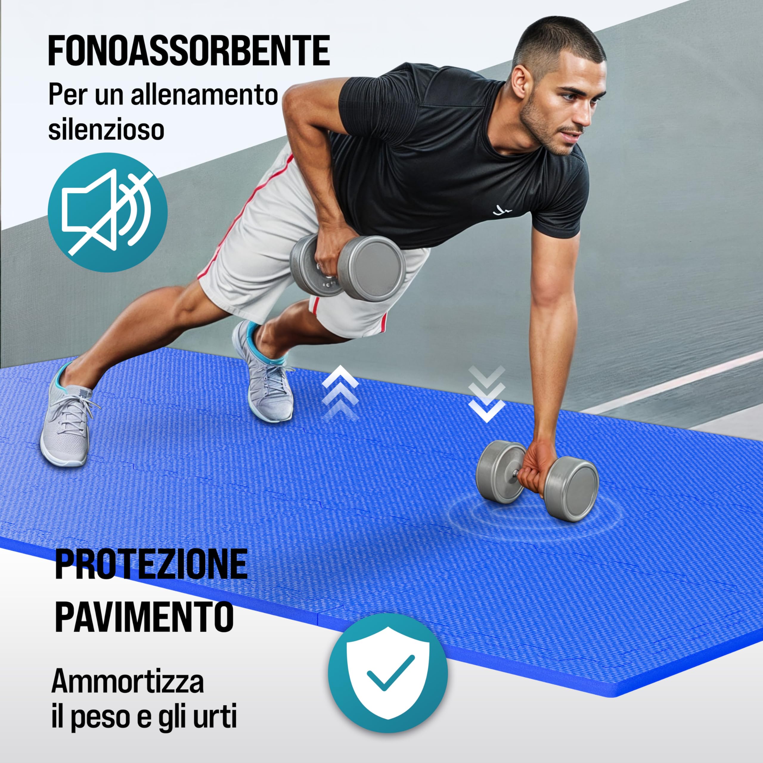 MONZANA Tappetino Fitness Tappeto da Ginnastica a Puzzle 16 Pezzi 180x180cm 3,24m² Sistema ad Incastro Palestra Protezione Pavimento in Gomma EVA Tappetini Sport Yoga Allenamento
