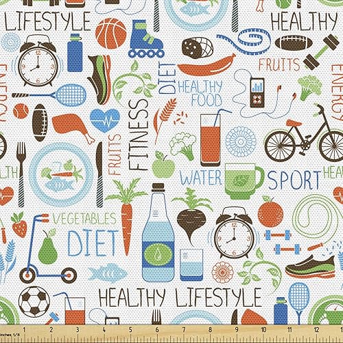 Vista 597 de Ambesonne Tela beige de The Yard, ilustración contemporánea de animales marinos en estilo retro, arte de caballito de mar de cangrejo de pulpo, tela