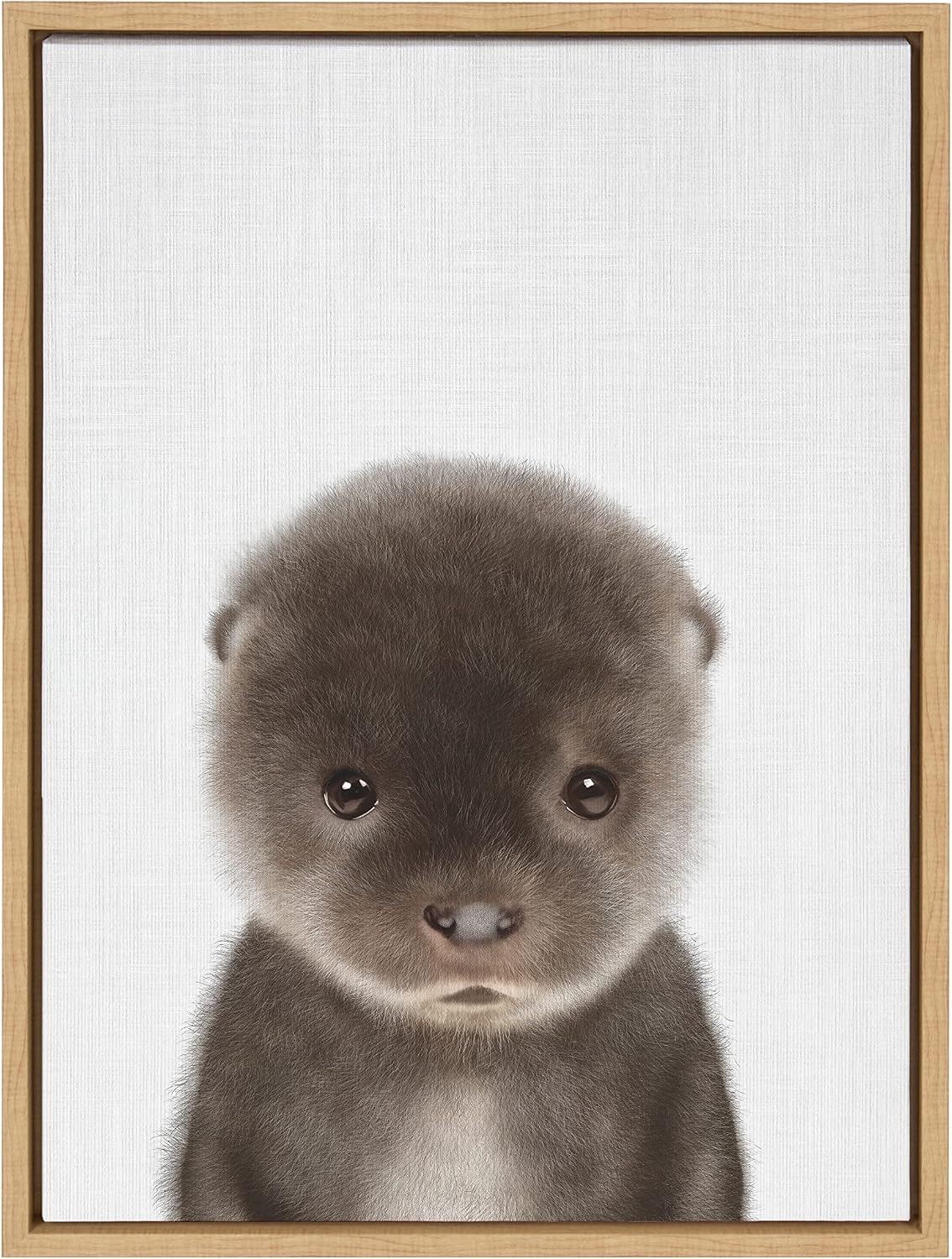 Kate and Laurel Sylvie Baby Otter Color Illustration Framed Canvas Wall Art by Simon Te of Tai Prints; 18x24 Natural; Adorable Animal Art Wall Décor; Kids Room; Nursery