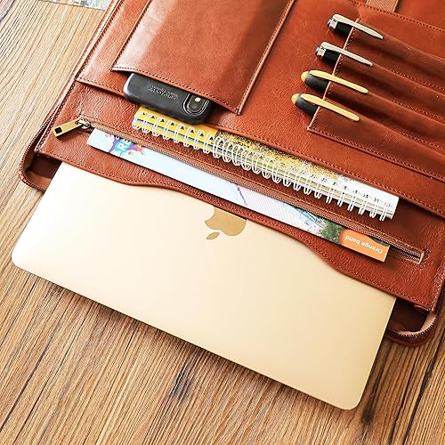 Miniatura 3 de Cartera de piel auténtica, con cremallera para hombres, carpeta de cuero para bloc de notas tamaño carta, cartera para mujeres, organizador de