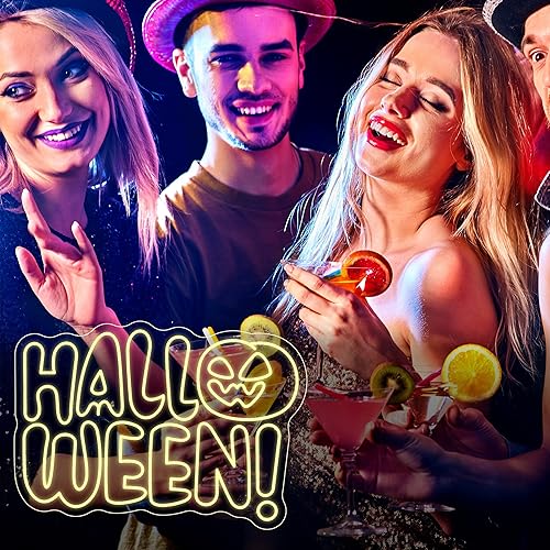 Miniatura 7 de Decoraciones de Halloween para exteriores e interiores, letreros de neón de Halloween, calabaza, luz de neón grande regulable de 23 x 17 pulgadas,