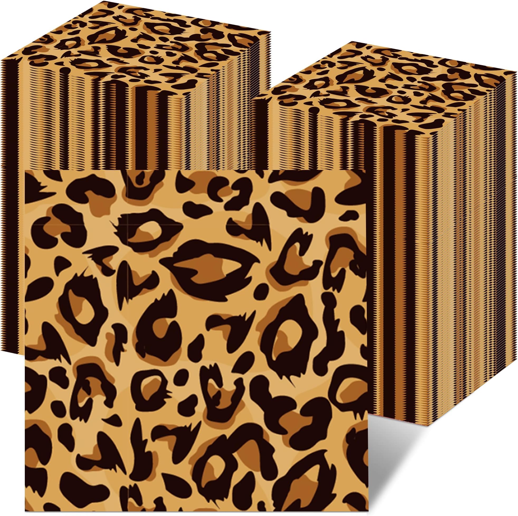 200Pcs Leopard Print Party Napkins Leopard Print Theme Party Paper Napkins Safari Prints Paper Napkins Set Animal Prints Paper Luncheon Napkins Cheetah Theme Birthday Decorations, 5 Inches