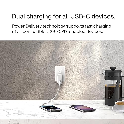 Miniatura 3 de Belkin BoostCharge - Cargador de pared dual USB-C con PPS de 60 W para Apple iPhone, iPad, Samsung Galaxy, Google Pixel, compatible con cable USB-C