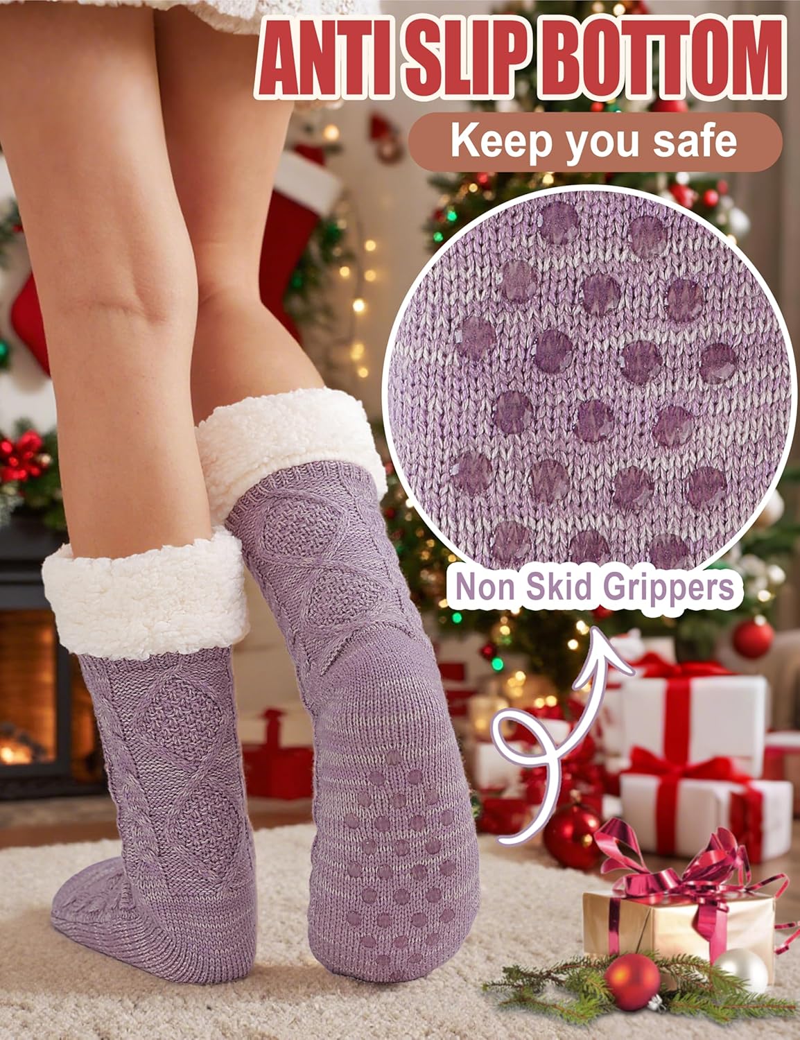 EBMORE Slipper Fuzzy Socks for Women Fluffy Cozy Cabin Winter Warm Soft Fleece Comfy Thick Socks with Grips - Image 4