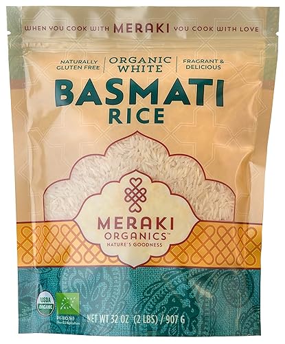 Meraki Bolsa de arroz basmati blanco orgánico de 2 libras  Aroma agradable, delgada, extra larga textura esponjosa separada  Auténtico arroz de