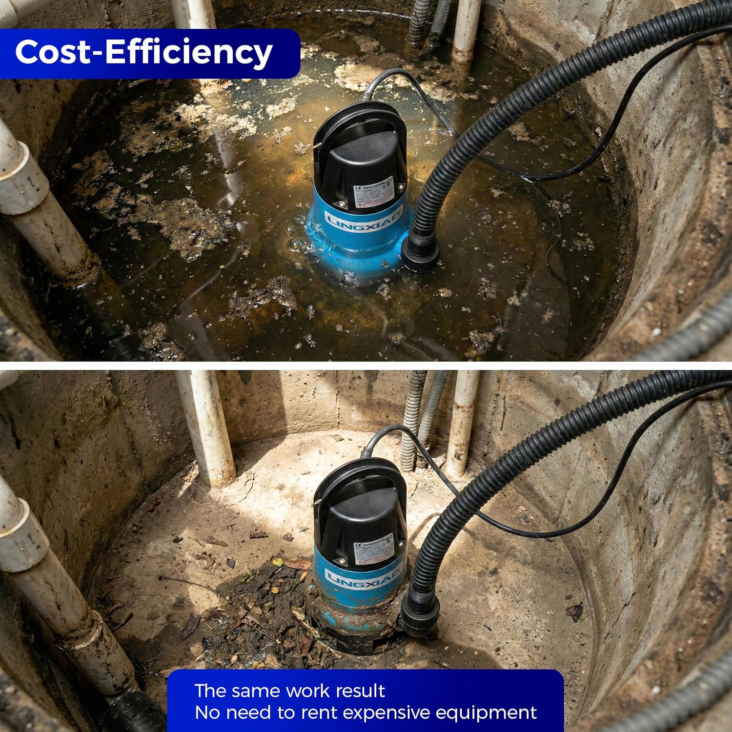 Sewage Pump 1/2 HP 2370 GPH Submersible Water Pump Thermoplastic Portable Trash Pump High Flow Water Removal for Basement Sump Basin and Sewage Well with 10ft Long Power Cord