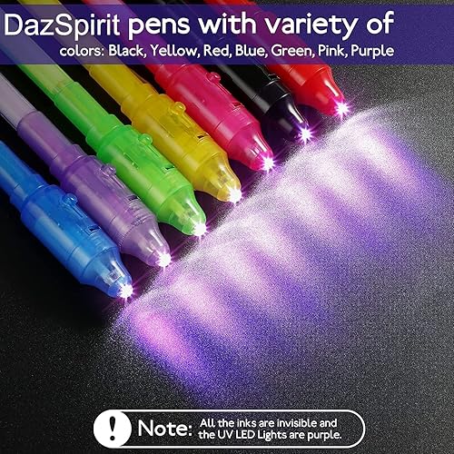 Miniatura 4 de DazSpirit 14 bolígrafos de tinta invisible con luz UV, recuerdos de fiesta para niños y niñas, bolígrafo mágico detective que desaparece para niños,