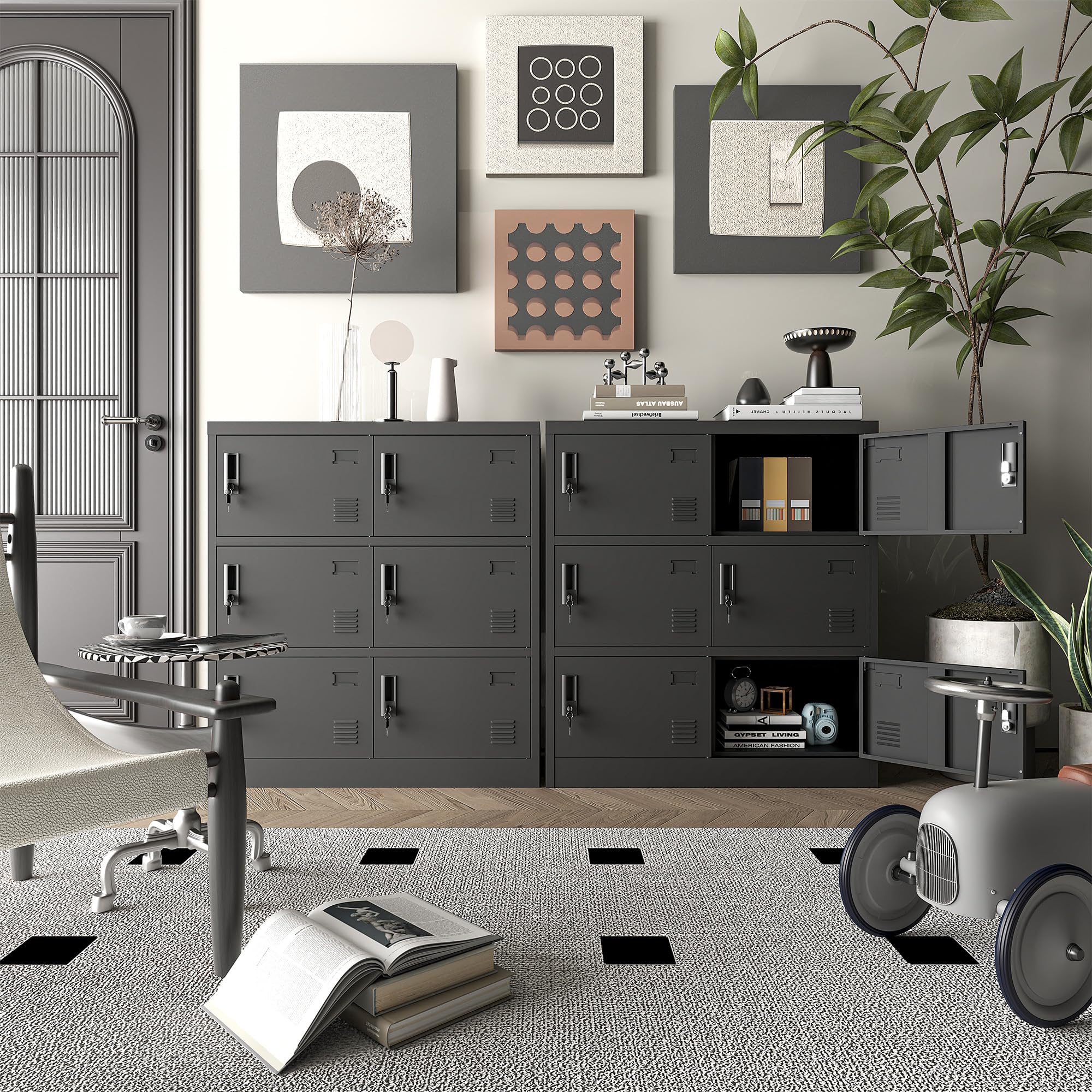 Spind Kleiner Metallschrank, 6-türiger Mitarbeiterschrank, Büroschrank mit Kartenfächern, Metallschrank für Zuhause, Fitnessstudio, Schule