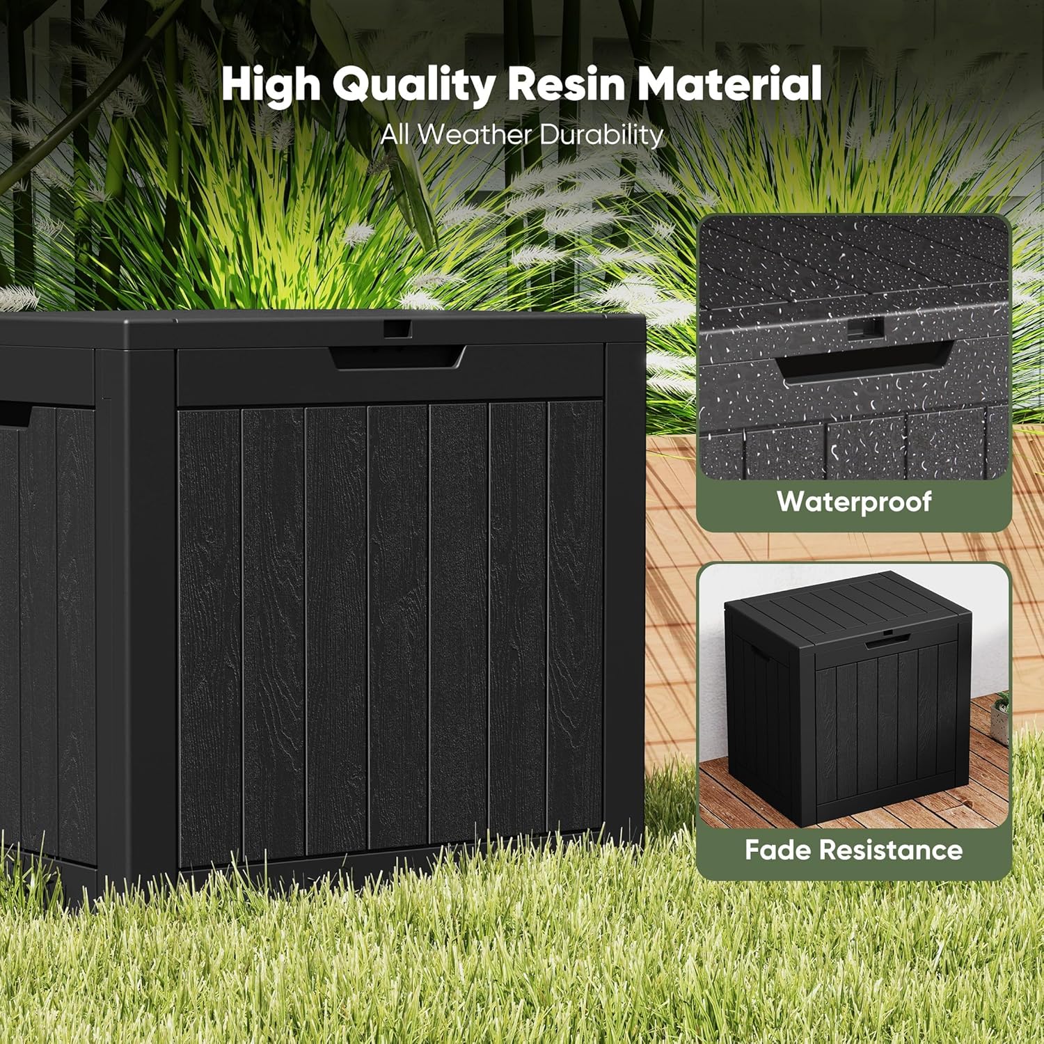 NEWBULIG 31 Gallon Outdoor Storage Box, Waterproof Deck Box with Lockable Lid, Patio Furniture Bench & Side Table, Easy Assembly, for Garden, Pool, Patio & Backyard Organization, Black