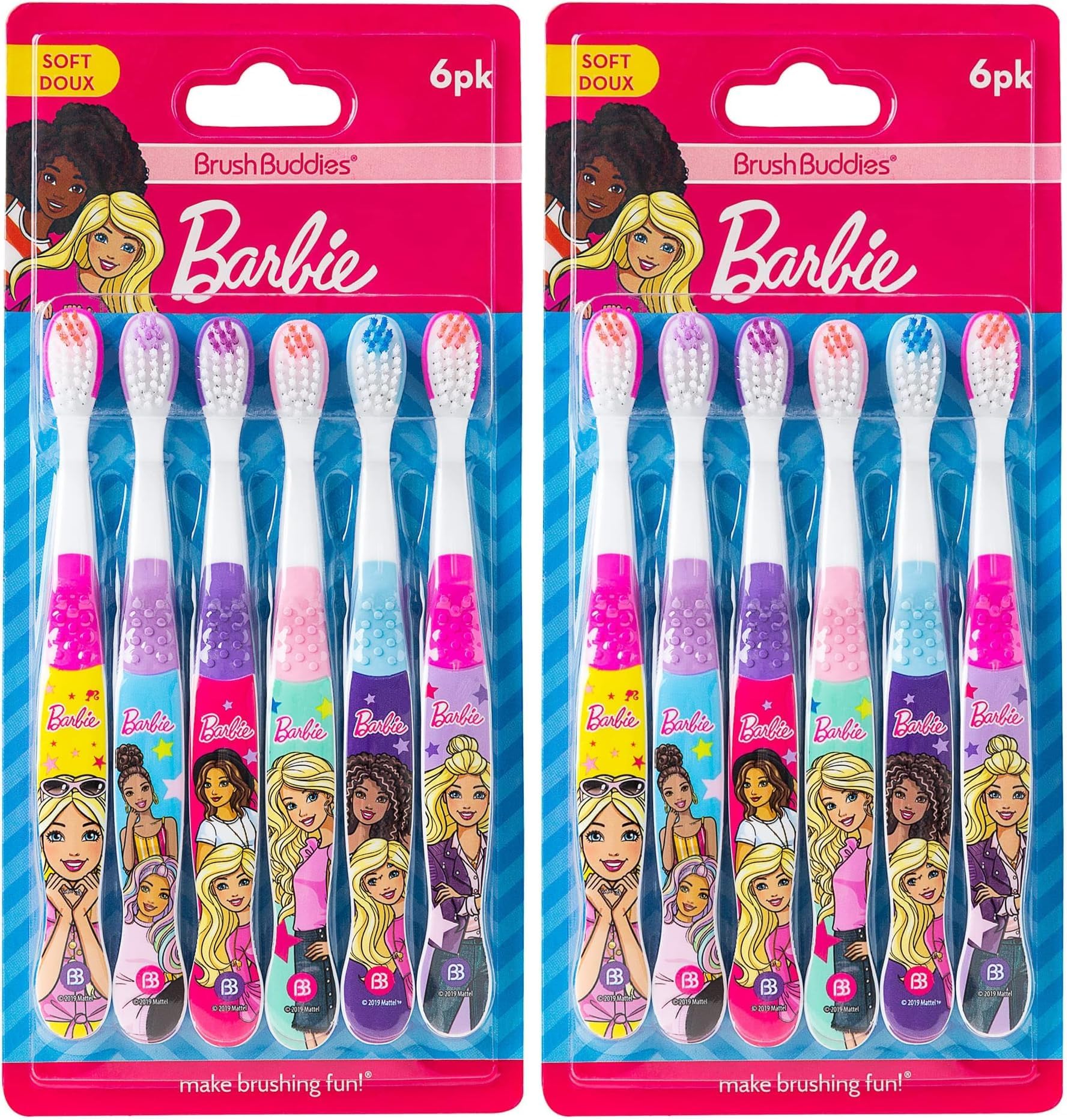 Brush Buddies Barbie Kids Toothbrushes, Manual Toothbrushes for Kids, Toothbrush for Toddlers 2-4 Years, Barbie Childrens Toothbrush, Soft Toothbrushes, 6PK (Pack of 2)