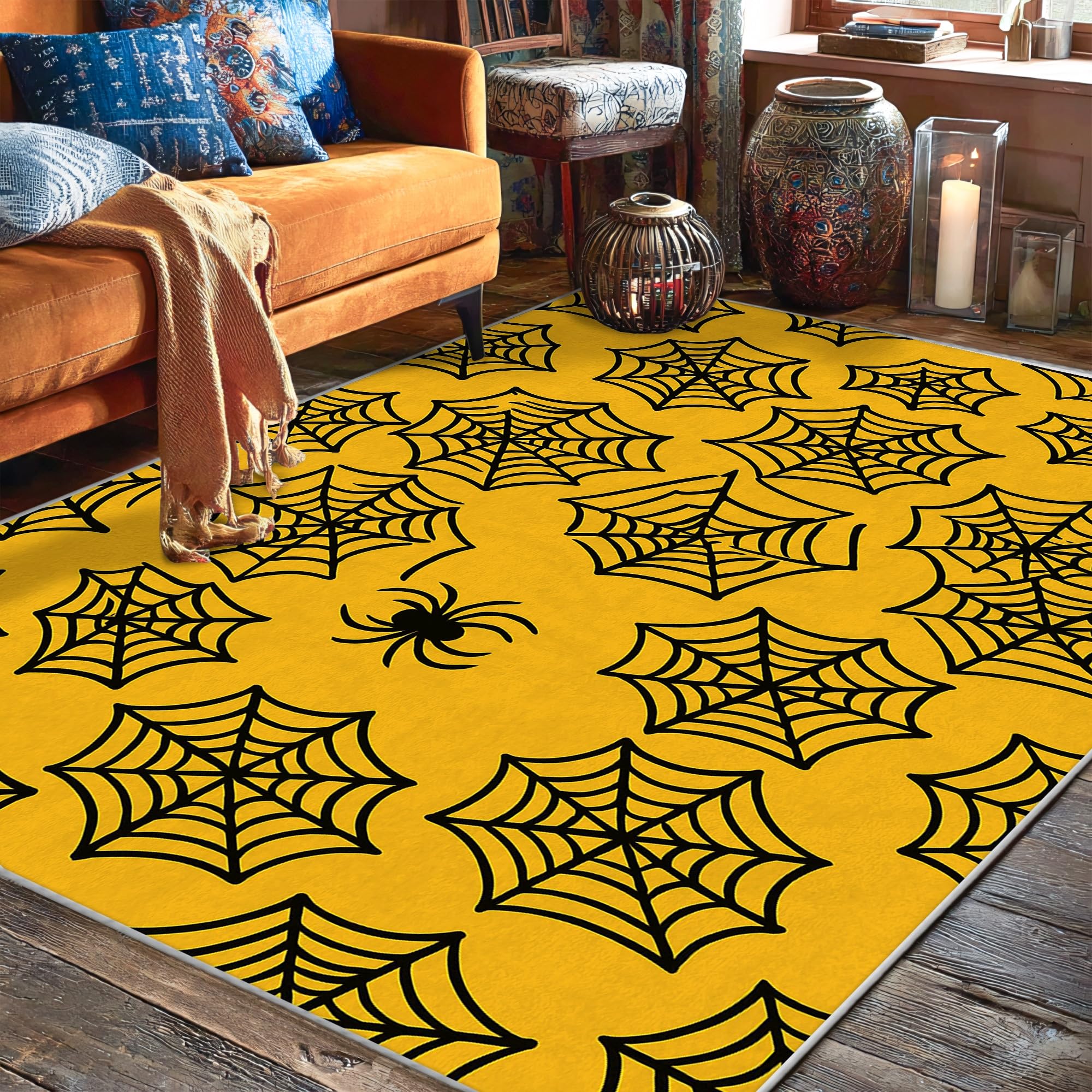 Tapis araignée à poils courts jaune pour protéger et égayer vos sols