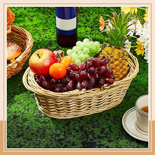 Miniatura 3 de Sintuff 6 cestas de mimbre con asa tejidas para pícnic, cesta ovalada trenzada, cesta de frutas, cesta de cosecha, cesta vacía pequeña para frutas,