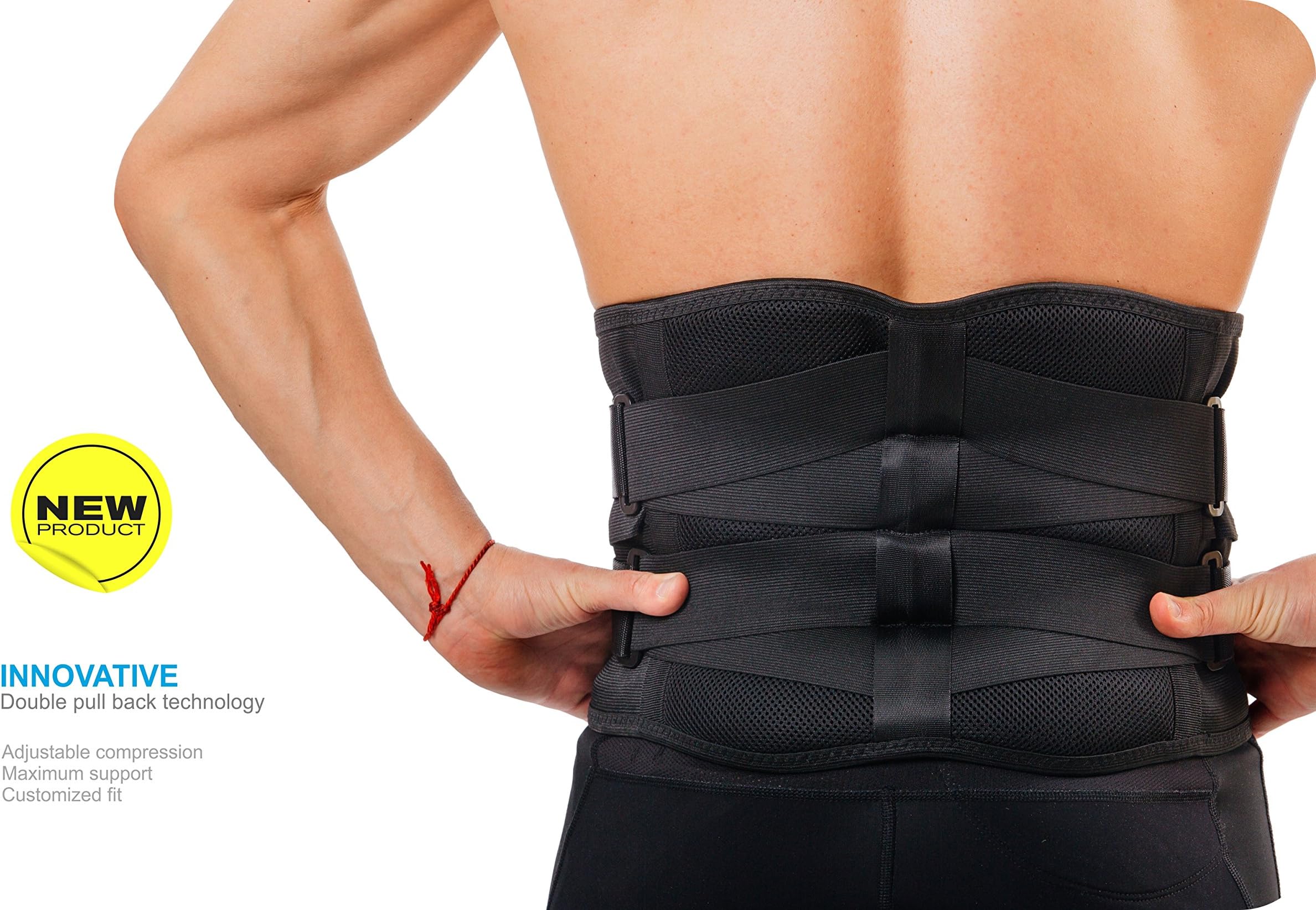 JODEKKO Premium Lumbar Support Belt Breathable Adjustable for Lower Back Pain Relief Spinal Traumas Sciatica or Herniated Disc (Black) (XL)