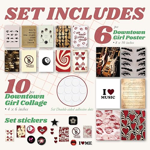 Miniatura 2 de 97 Decor - Decoración de habitación de chica del centro - Decoración estética de habitación Y2K de los 2000s, mini carteles de chica del centro para
