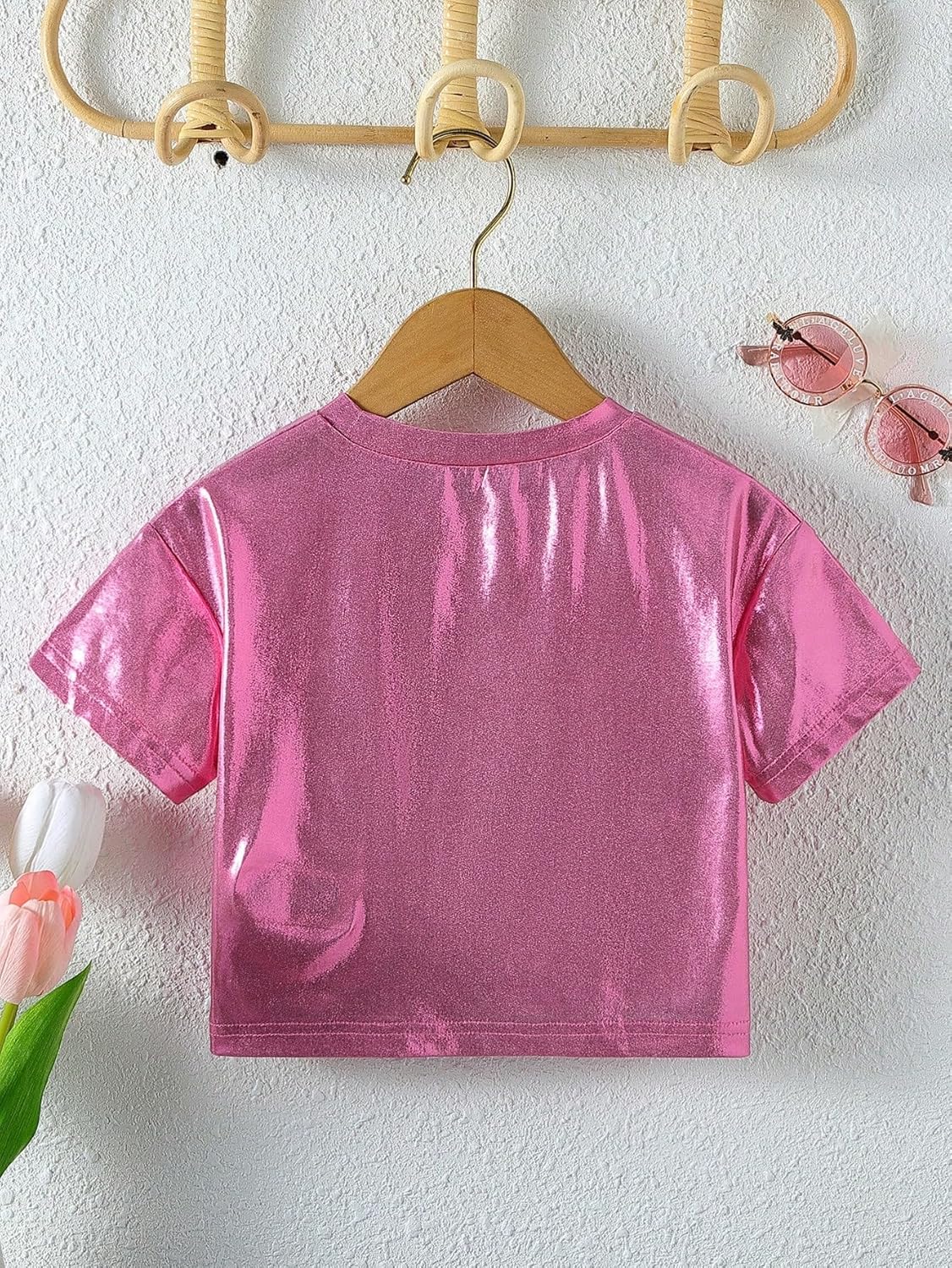 Verdusa Girl's Metallic Crop Tee Top Short Sleeve Round Neck Neon Shirts Party Costume Concert Outfits - Image 3