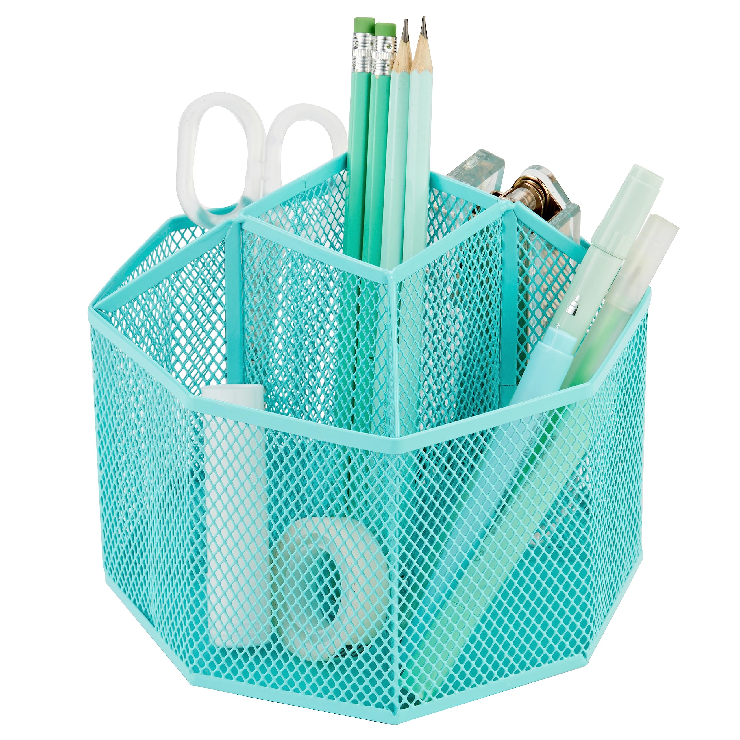 Annova Mesh Desk Organizer Rotate with 5 Compartments Spinning Tidy Candy/Pen Holder Office, Art Supply, Storage, Classroom - Image 3