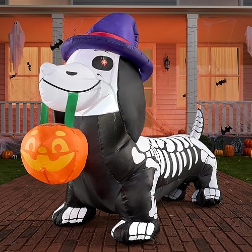 Joiedomi 5 FT Long Halloween Inflatable Skeleton Wiener Dog Inflatable Yard Decoration with Build-in LEDs Blow Up Inflatables Pumpkin for Halloween Party Indoor, Outdoor, Yard, Garden, Lawn Decoration