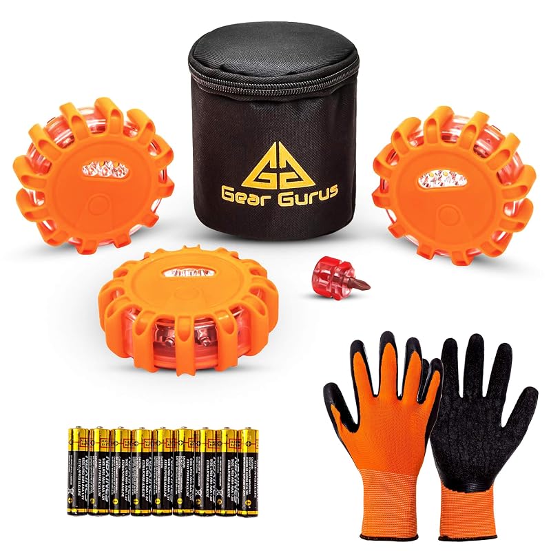 Kit com 3 Sinalizadores LED de Emergência para Estrada Gear Gurus F53 com Base Magnética