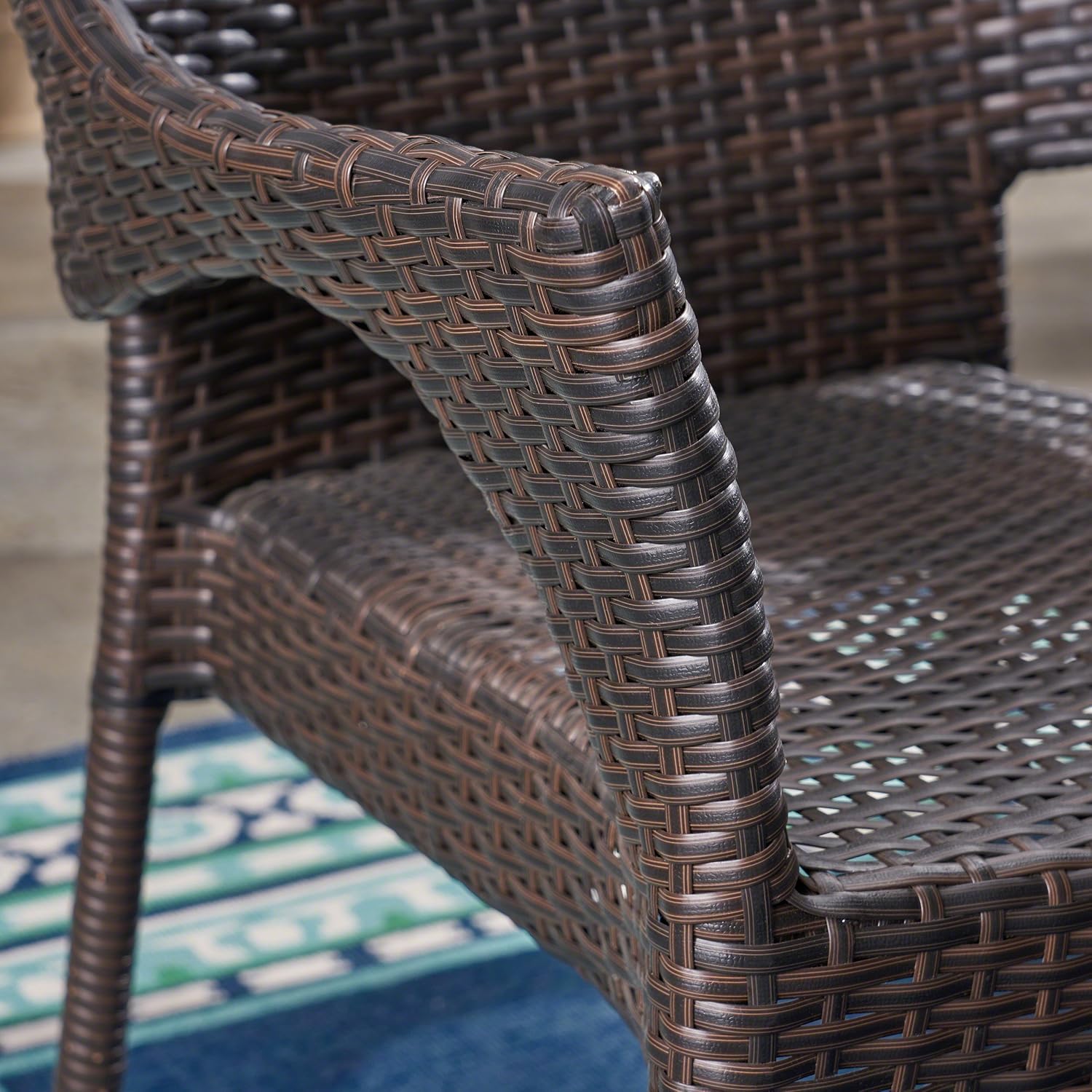 Great Deal Furniture GDFStudio Outdoor 5 Piece Wood and Wicker Dining Set, Teak Finish and Multi Brown