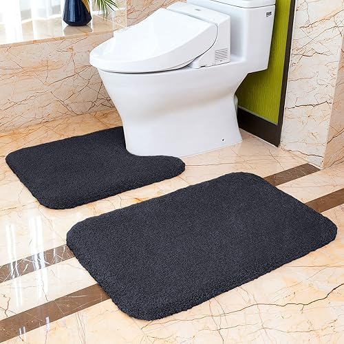 Miniatura 26 de VANZAVANZU Alfombras de Baño Antideslizantes Ultra Suaves Absorbentes de Microfibra Esponjosas Gruesas Alfombras de Baño Lavables a Máquina Gris