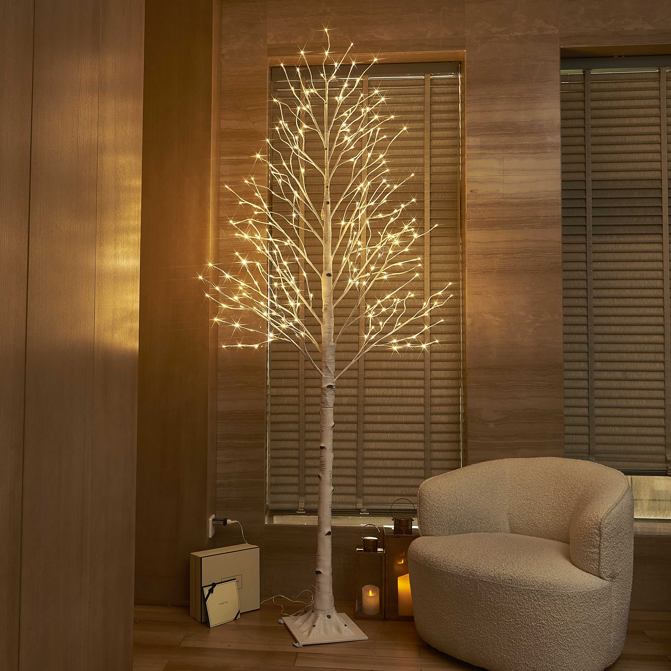 Hairui Lighted Birch Tree 8FT 240 Warm White Lights, White Twig Tree with Lights for Wedding Party Christmas Decoration Indoor Outdoor Use
