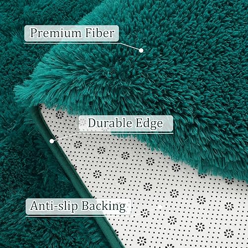 Miniatura 4 de Alfombra de sala de estar, alfombra de área de 6 x 9 pies, color verde azulado, alfombras esponjosas para dormitorio, alfombras peludas para